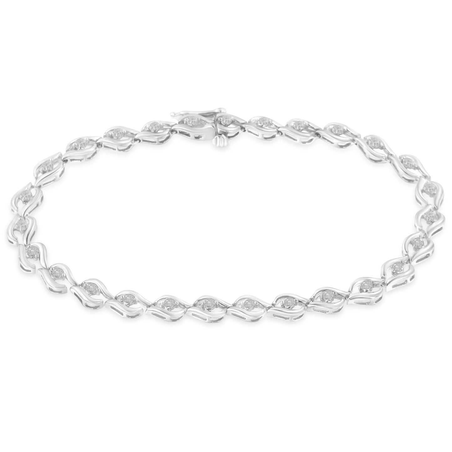.925 Sterling Silver 1/2 Cttw Rose Cut Diamond Almond Shape Link Tennis Bracelet (I-J Color, I3 Clarity) - 7” -0