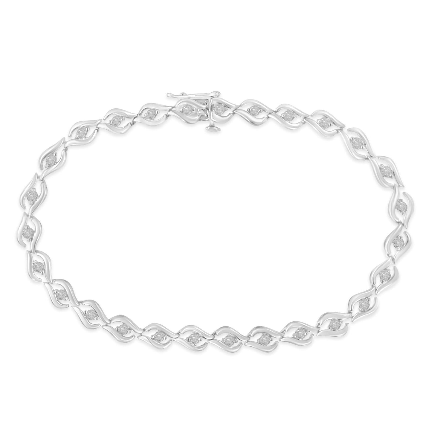 .925 Sterling Silver 1/2 Cttw Rose Cut Diamond Almond Shape Link Tennis Bracelet (I-J Color, I3 Clarity) - 7” -1
