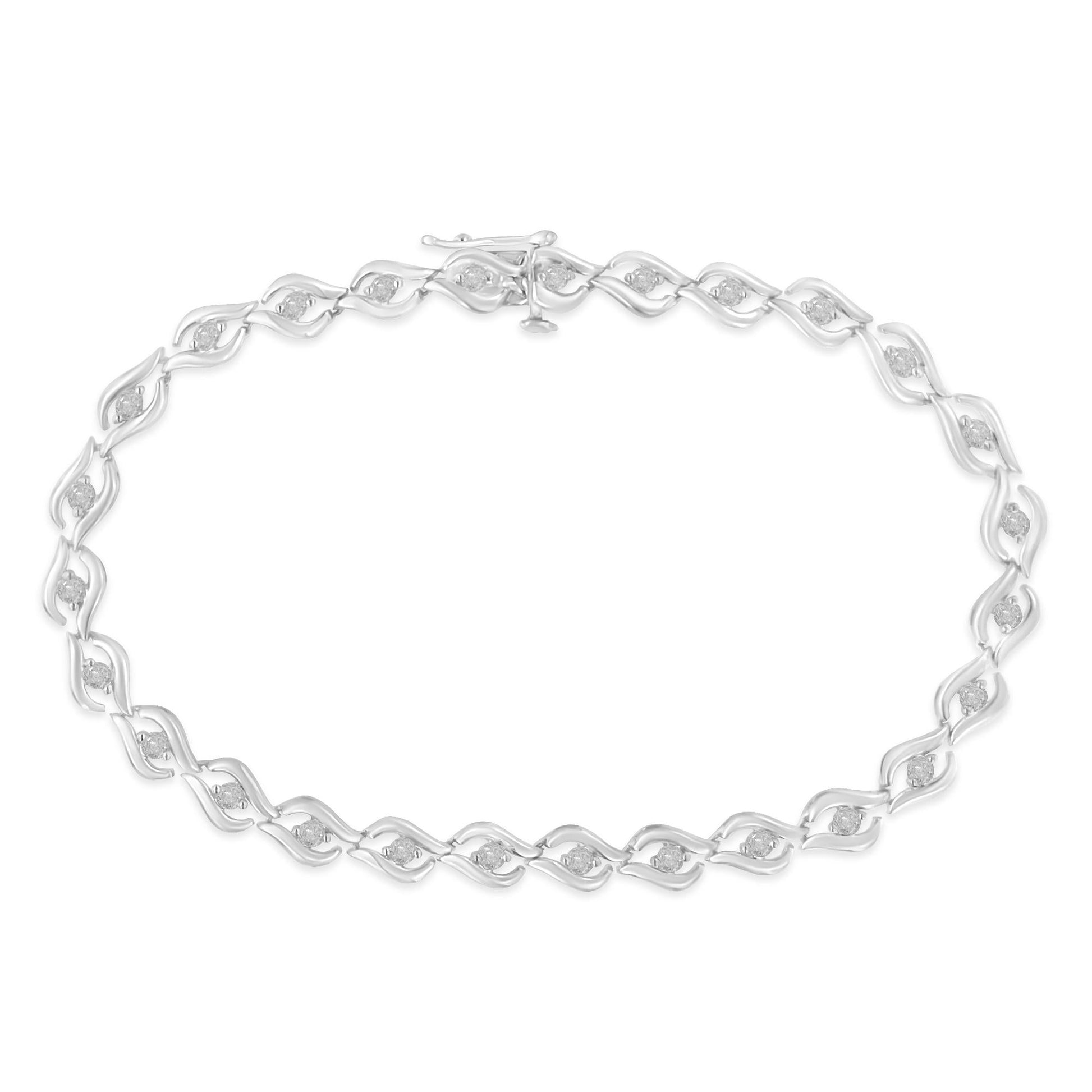 .925 Sterling Silver 1/2 Cttw Rose Cut Diamond Almond Shape Link Tennis Bracelet (I-J Color, I3 Clarity) - 7” -1