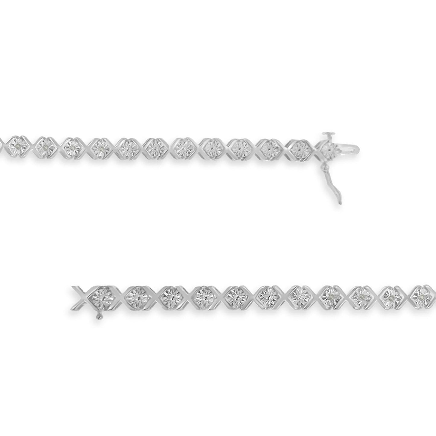 .925 Sterling Silver 1/10 cttw Miracle-Set Round-Cut Diamond "X" Link Tennis Bracelet (I-J color, I2-I3 clarity) - 7.25"-3