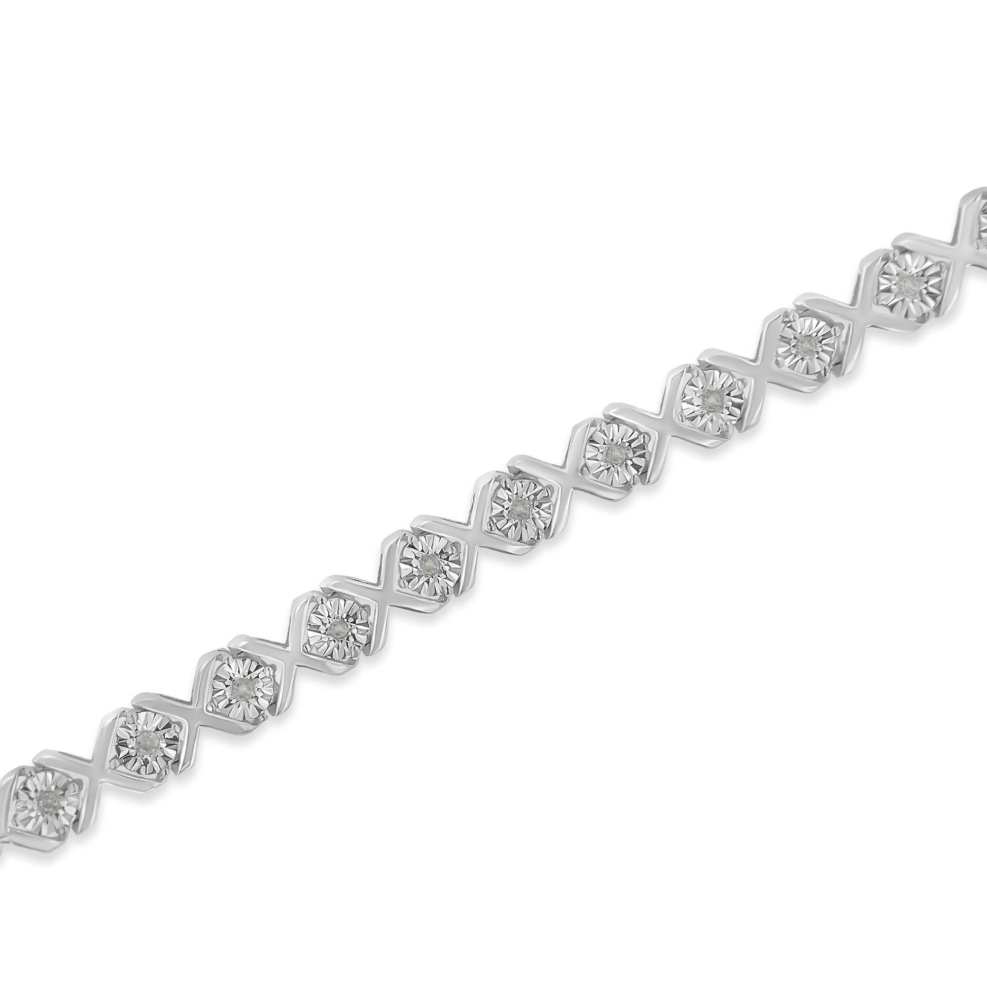 .925 Sterling Silver 1/10 cttw Miracle-Set Round-Cut Diamond "X" Link Tennis Bracelet (I-J color, I2-I3 clarity) - 7.25"-4