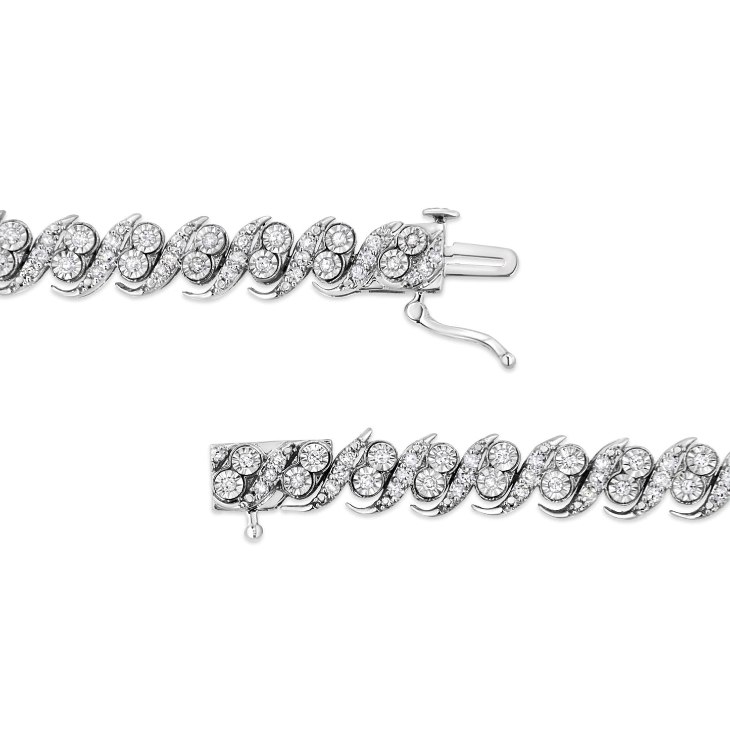 .925 Sterling Silver 2.0 Cttw Round-Cut Diamond "S" Link Bracelet (I-J Color, I3 Clarity) - 7.25"-3