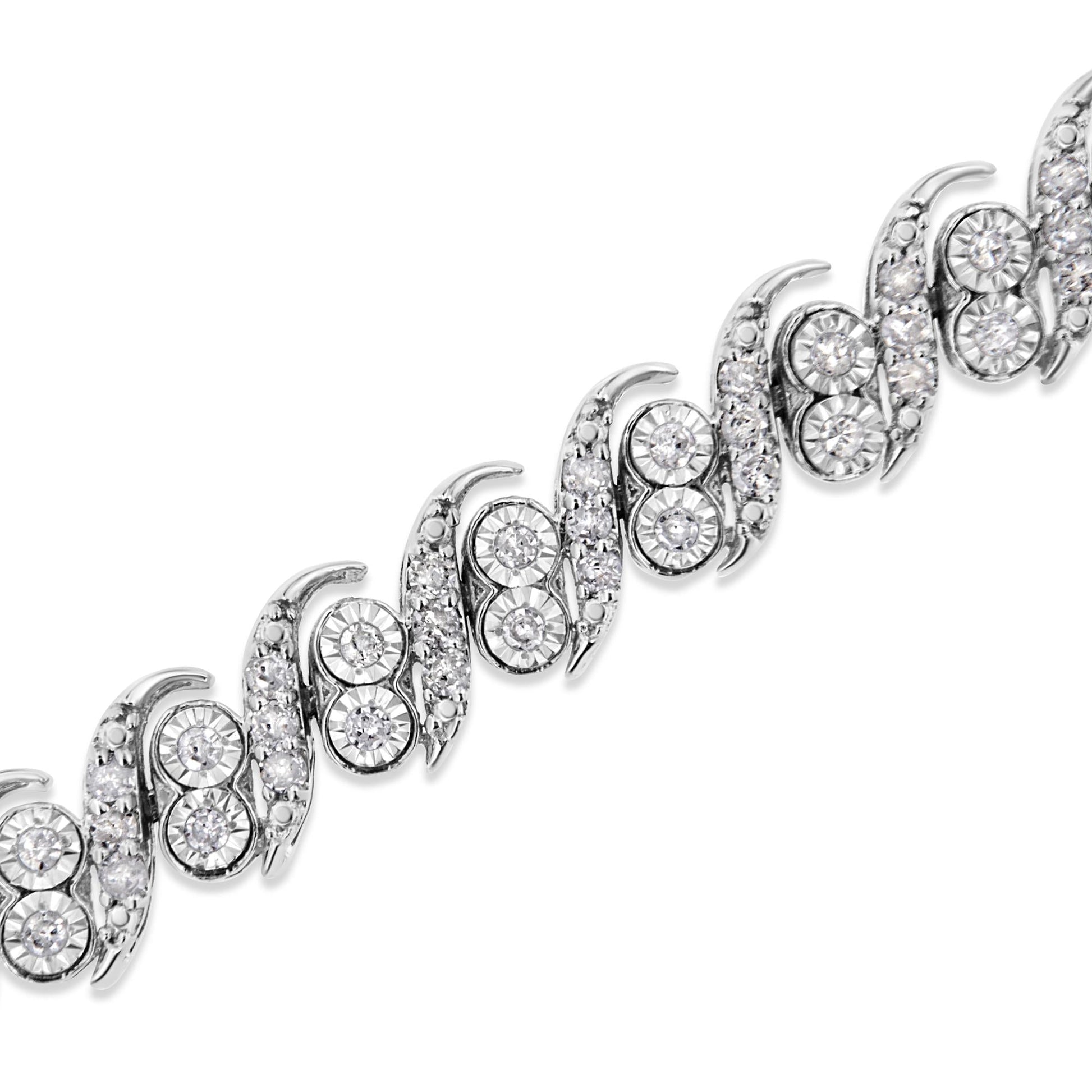 .925 Sterling Silver 2.0 Cttw Round-Cut Diamond "S" Link Bracelet (I-J Color, I3 Clarity) - 7.25"-4
