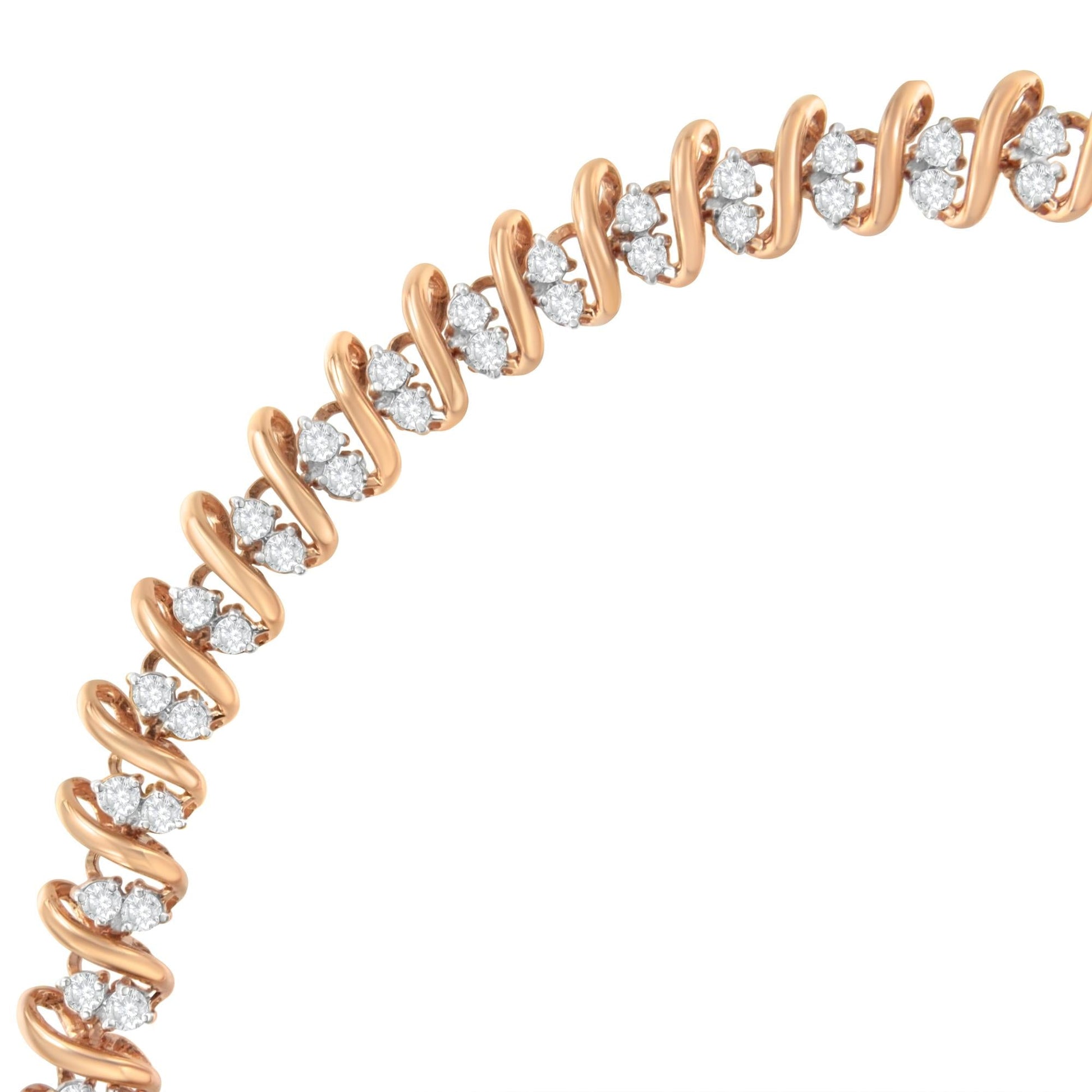 14KT Rose Gold Plated Sterling Silver Diamond S Link Tennis Bracelet (2 cttw, J-K Color, I1-I2 Clarity) - Size 7.5"-1
