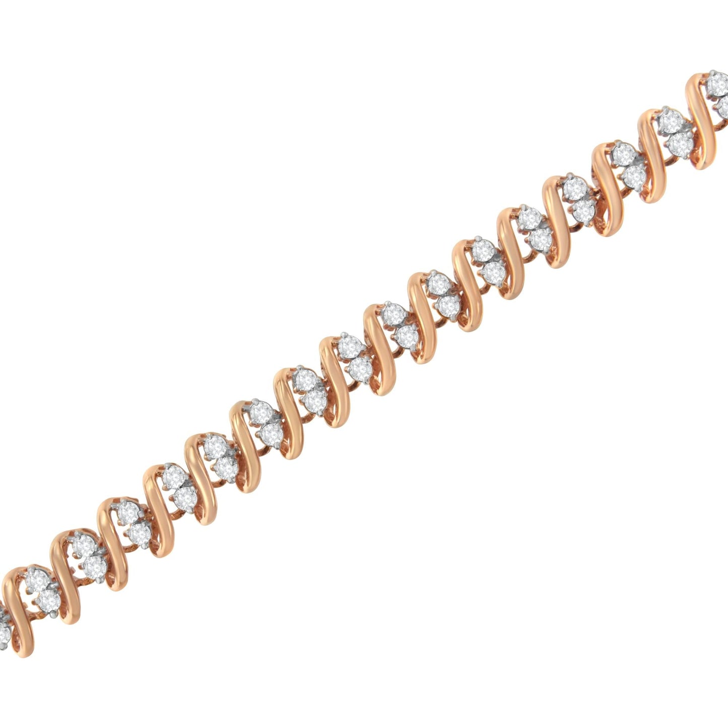 14KT Rose Gold Plated Sterling Silver Diamond S Link Tennis Bracelet (2 cttw, J-K Color, I1-I2 Clarity) - Size 7.5"-3