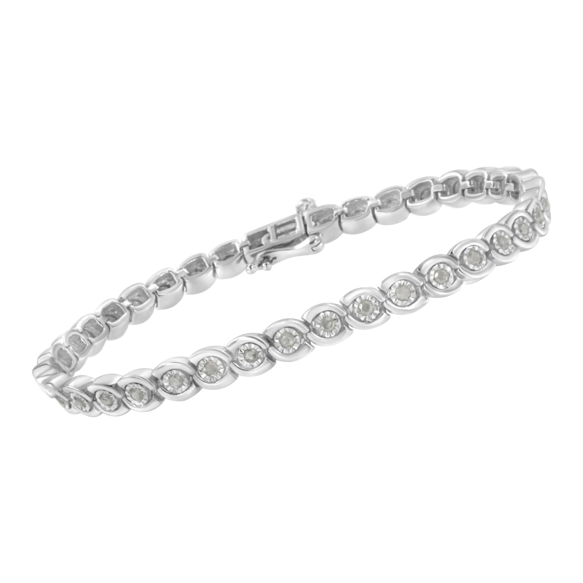 .925 Sterling Silver 1.0 cttw Miracle Set Diamond Spiraling Bezel Link Bracelet(I-J Color, I3 Clarity) -7.25"-3