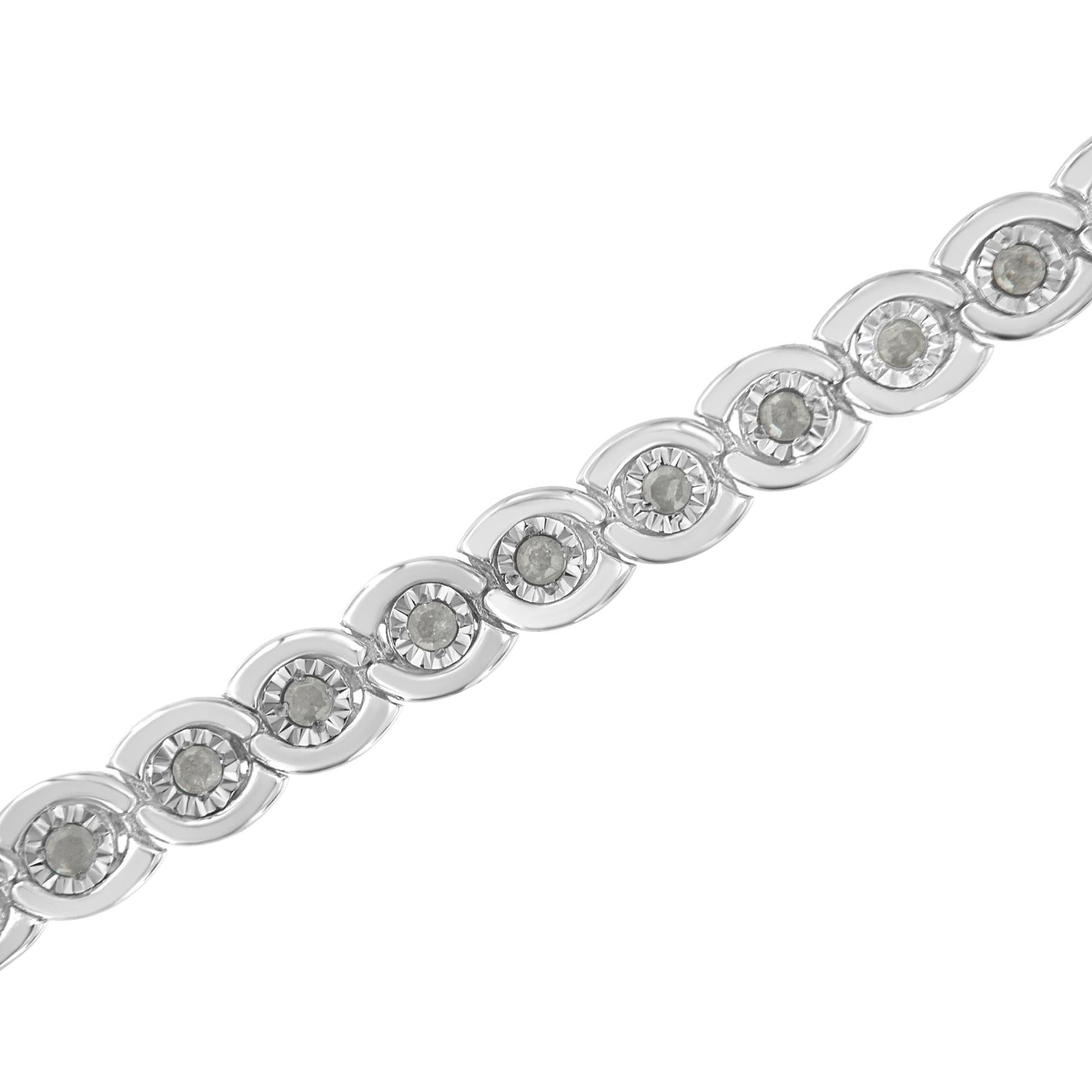 .925 Sterling Silver 1.0 cttw Miracle Set Diamond Spiraling Bezel Link Bracelet(I-J Color, I3 Clarity) -7.25"-4