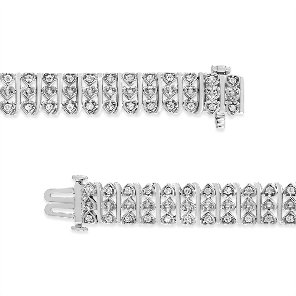 .925 Sterling Silver 1.00 Cttw Diamond Multi Row Heart Link Bracelet (H-I Color, I1-I2 Clarity) - 7.25" Inches-4