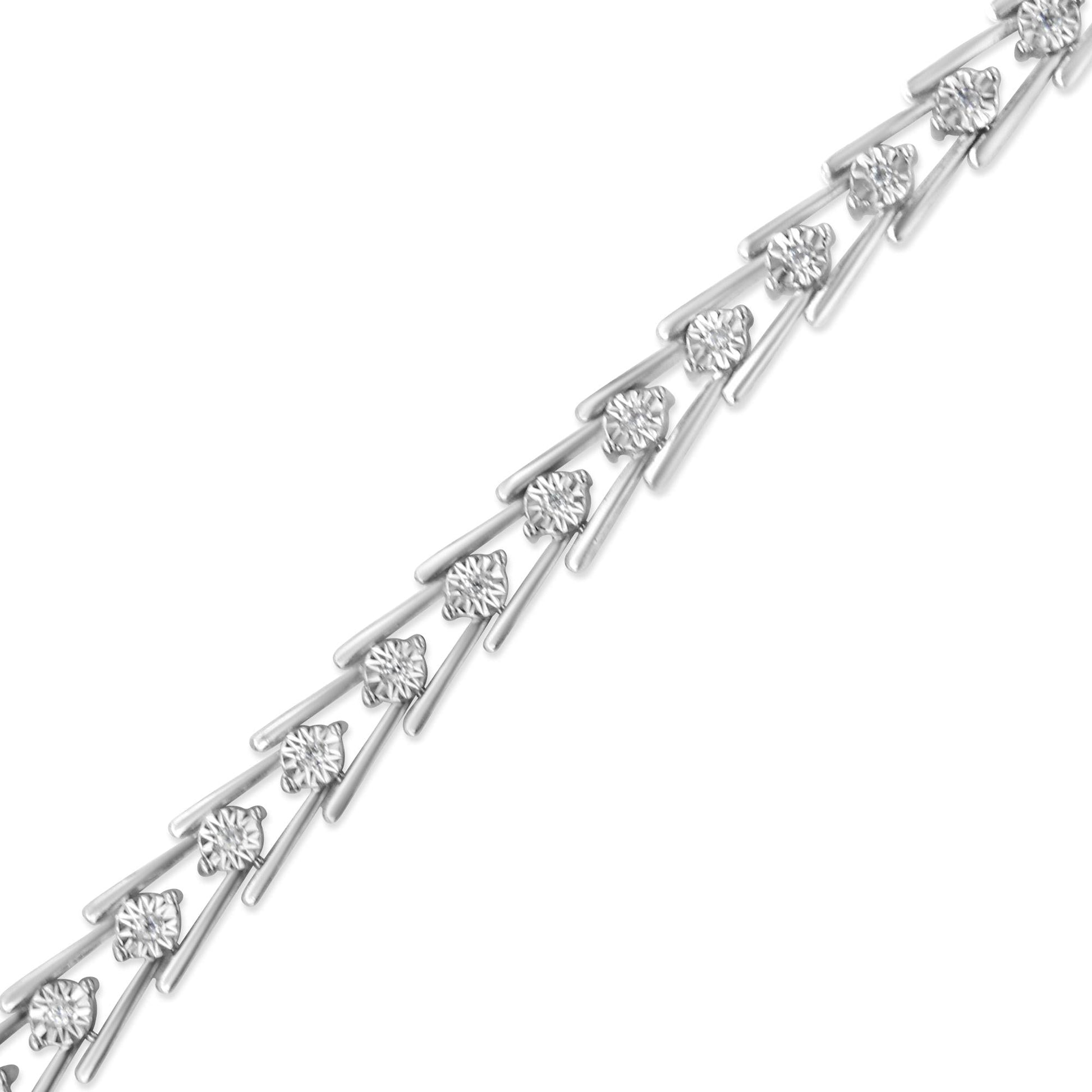 .925 Sterling Silver Diamond Miracle-Set Double Swoosh Milgrain Style Tennis Bracelet (1/2 cttw, I-J Color, I3 Clarity) - Size 7.75"-3