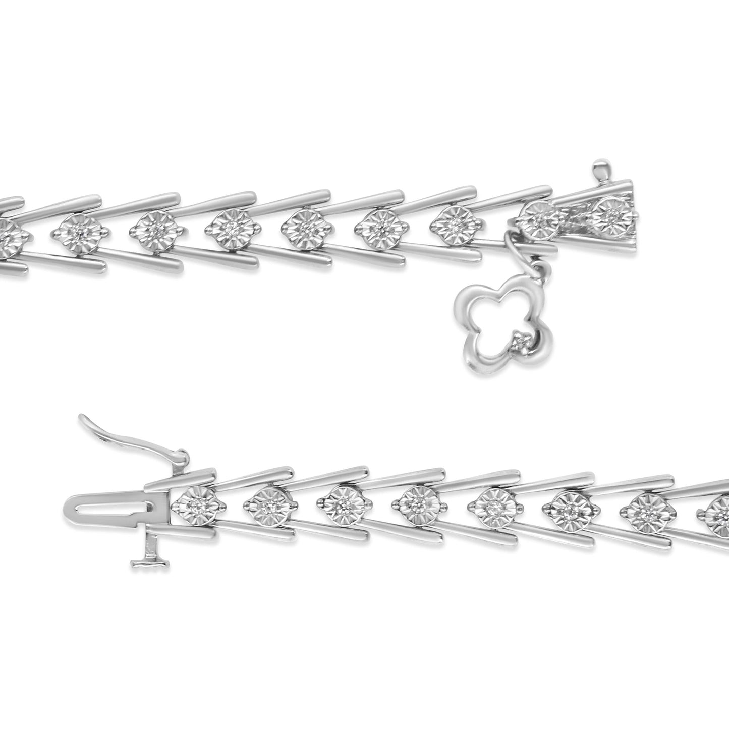 .925 Sterling Silver Diamond Miracle-Set Double Swoosh Milgrain Style Tennis Bracelet (1/2 cttw, I-J Color, I3 Clarity) - Size 7.75"-4