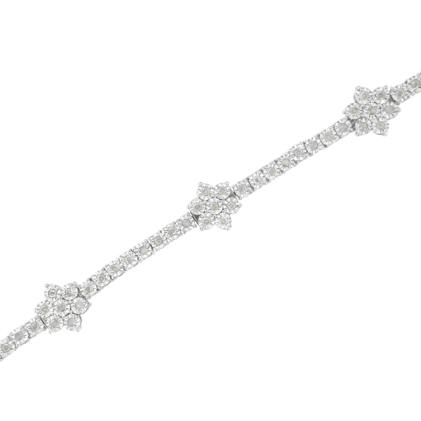 .925 Sterling Silver 1.0 cttw Miracle-Set Diamond Floral Station Tennis Bracelet (I-J Color, I3 Clarity) - 7-1/2"-3