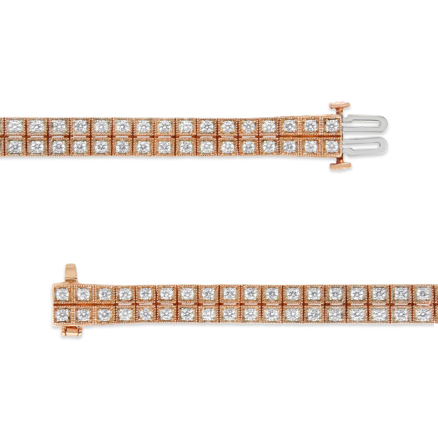 14K Rose Gold 3.0 Cttw Lab Grown Diamond Two Row Milgrain 7" Inch Tennis Bracelet (G-H Color, VS2-SI1 Clarity)-3