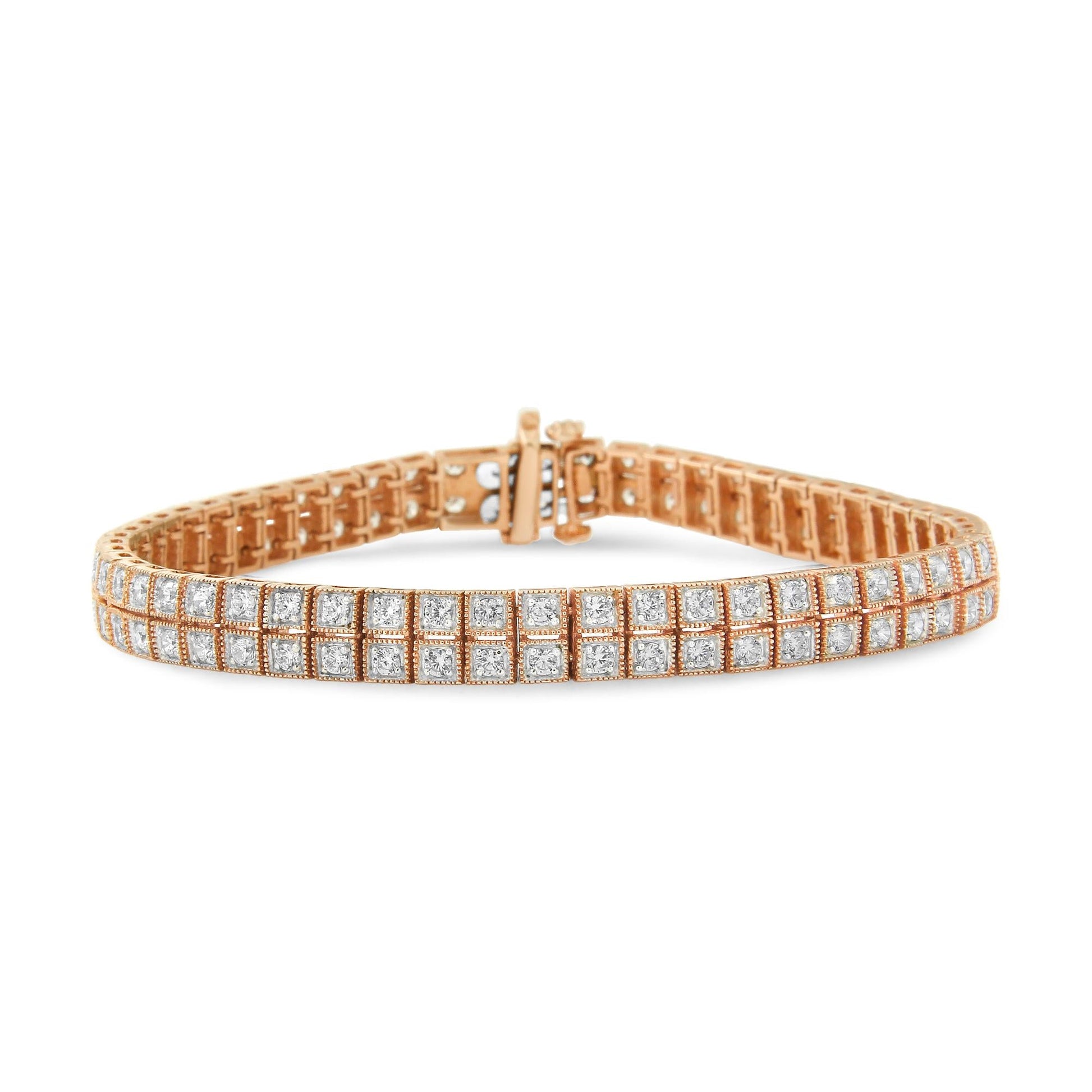 14K Rose Gold 3.0 Cttw Lab Grown Diamond Two Row Milgrain 7" Inch Tennis Bracelet (G-H Color, VS2-SI1 Clarity)-4
