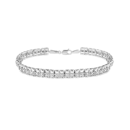.925 Sterling Silver 1/10 Cttw Diamond Double-Link 7" Rolex Tennis Bracelet (I-J Color, I3 Clarity)-0
