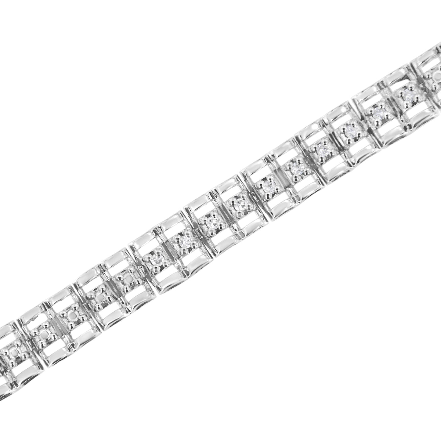 .925 Sterling Silver 1/10 Cttw Diamond Double-Link 7" Rolex Tennis Bracelet (I-J Color, I3 Clarity)-3