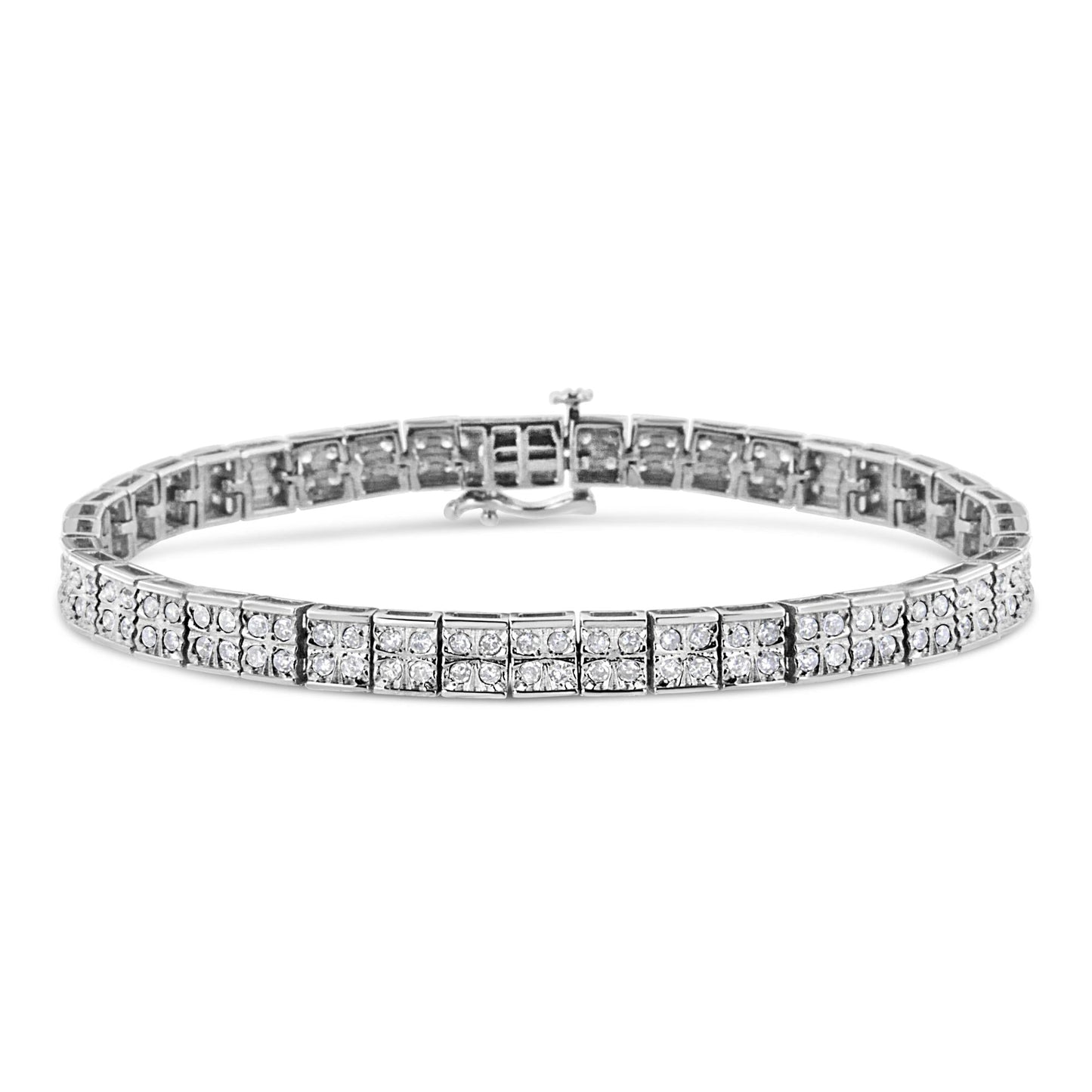 .925 Sterling Silver 2 Cttw Prong Set Round-Cut Diamond 4 Stone Box Link Bracelet (I-J Color, I3 Clarity) - 7.25"-0