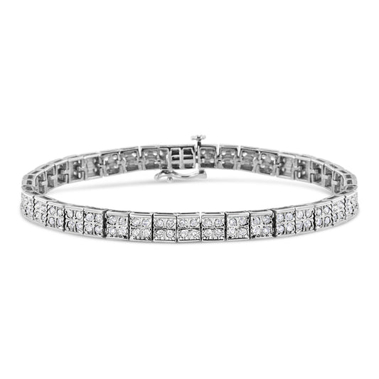 .925 Sterling Silver 2 Cttw Prong Set Round-Cut Diamond 4 Stone Box Link Bracelet (I-J Color, I3 Clarity) - 7.25"-0