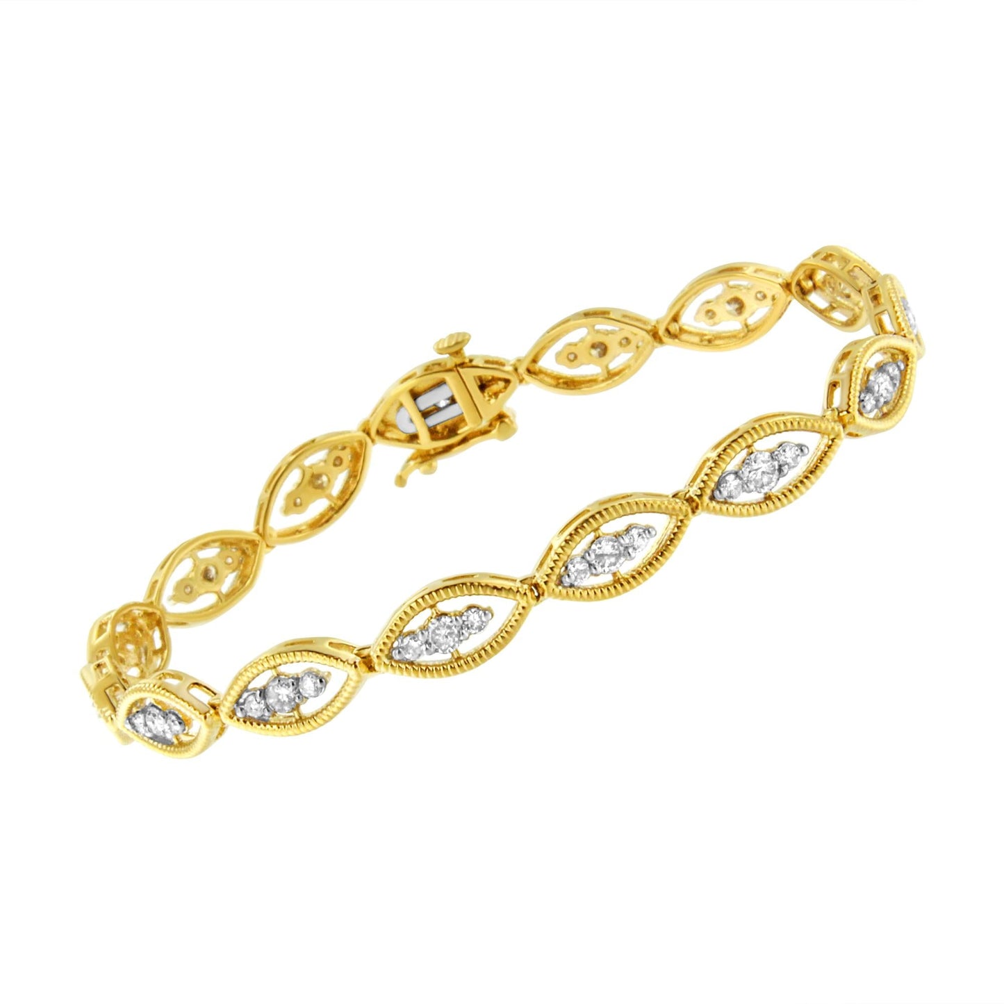 10K Yellow Gold Plated .925 Sterling Silver 1 cttw Prong Set Round-Cut Diamond Link Bracelet (J-K Color, I1-I2 Clarity) - 7.25"-3