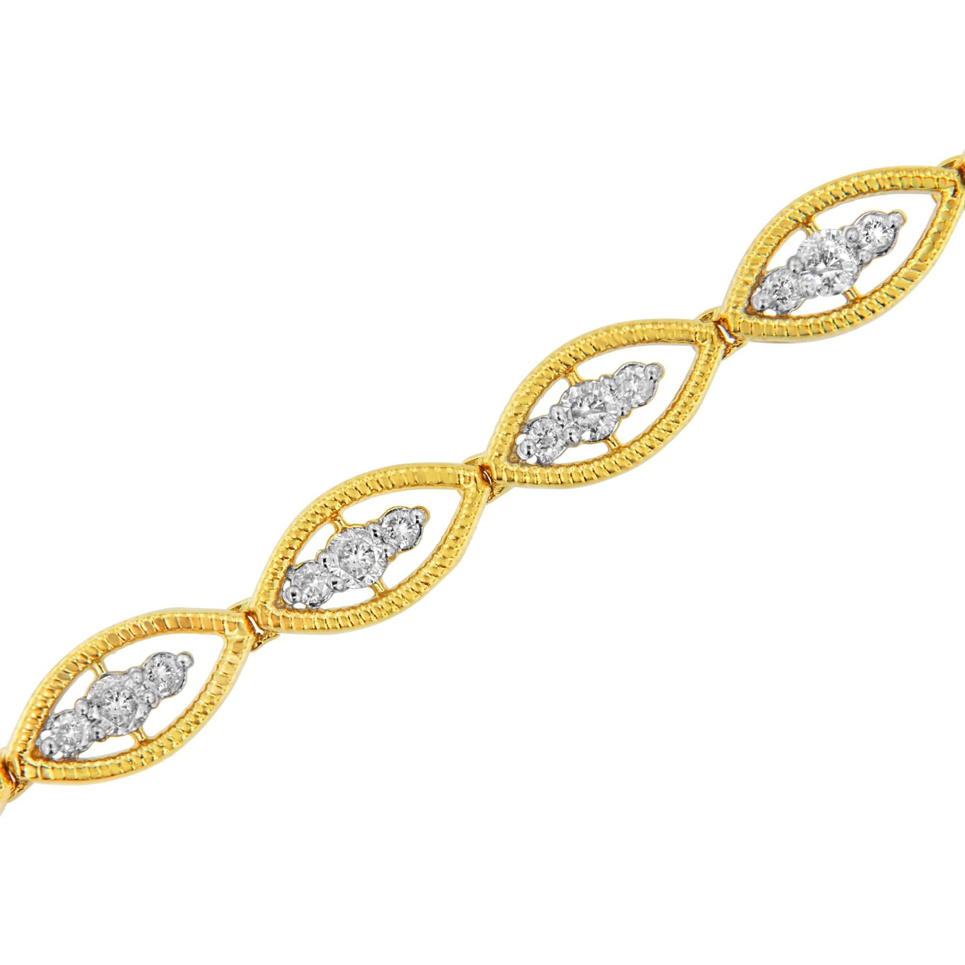 10K Yellow Gold Plated .925 Sterling Silver 1 cttw Prong Set Round-Cut Diamond Link Bracelet (J-K Color, I1-I2 Clarity) - 7.25"-4