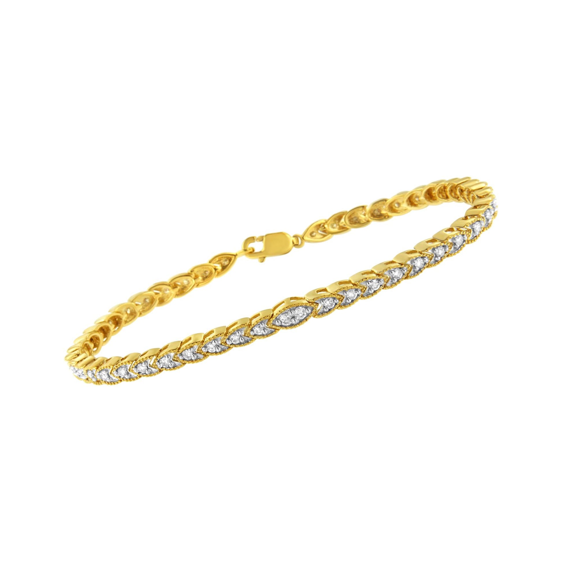 10K Yellow Gold Plated .925 Sterling Silver 1 cttw Prong-Set Diamond Pear Shape Link Bracelet (I-J Color, I1-I2 Clarity) - 7.25"-3
