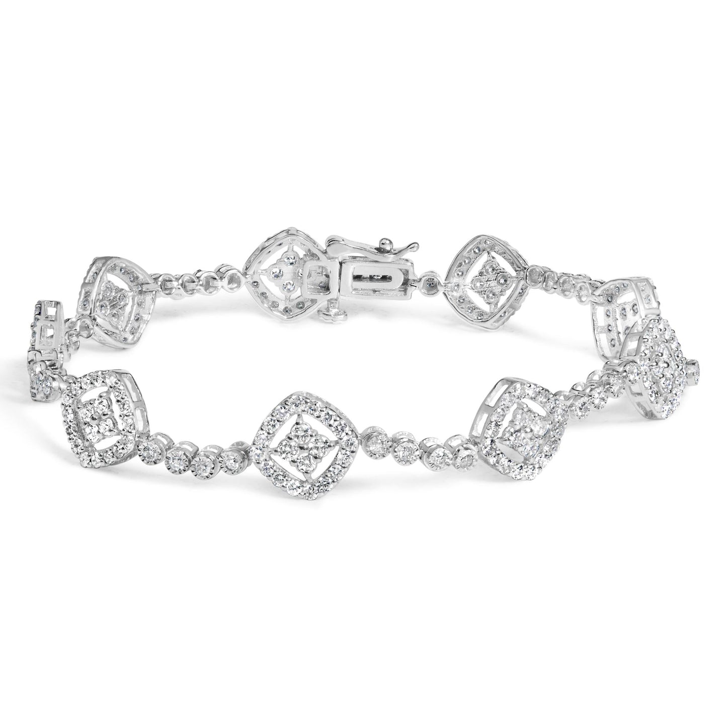 .925 Sterling Silver 3.0 Cttw Diamond Halo Square Shape Link Bracelet (I-J Color, I3 Clarity) - 7.25"-0