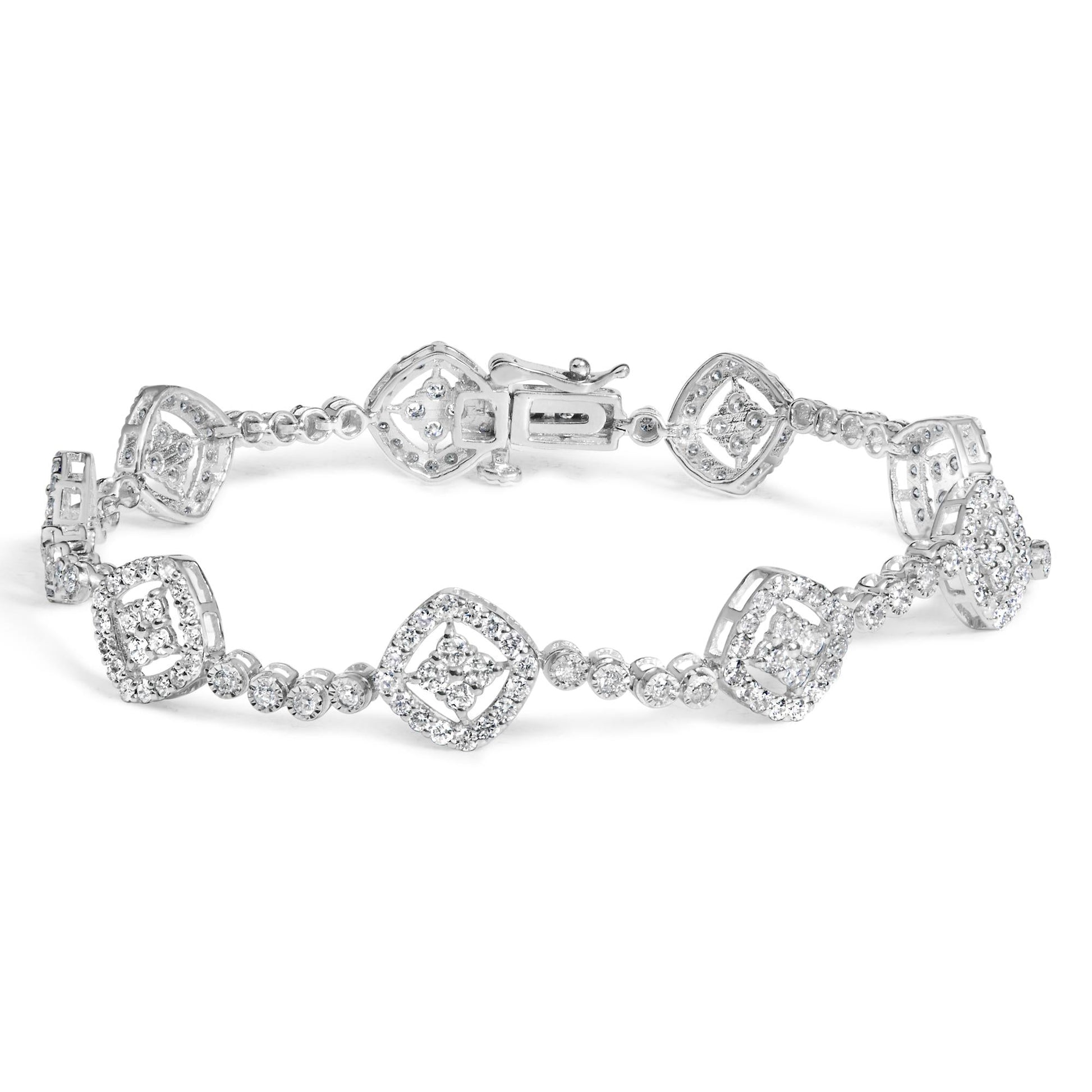 .925 Sterling Silver 3.0 Cttw Diamond Halo Square Shape Link Bracelet (I-J Color, I3 Clarity) - 7.25"-0