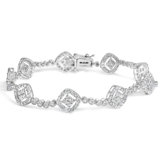 .925 Sterling Silver 3.0 Cttw Diamond Halo Square Shape Link Bracelet (I-J Color, I3 Clarity) - 7.25"-0