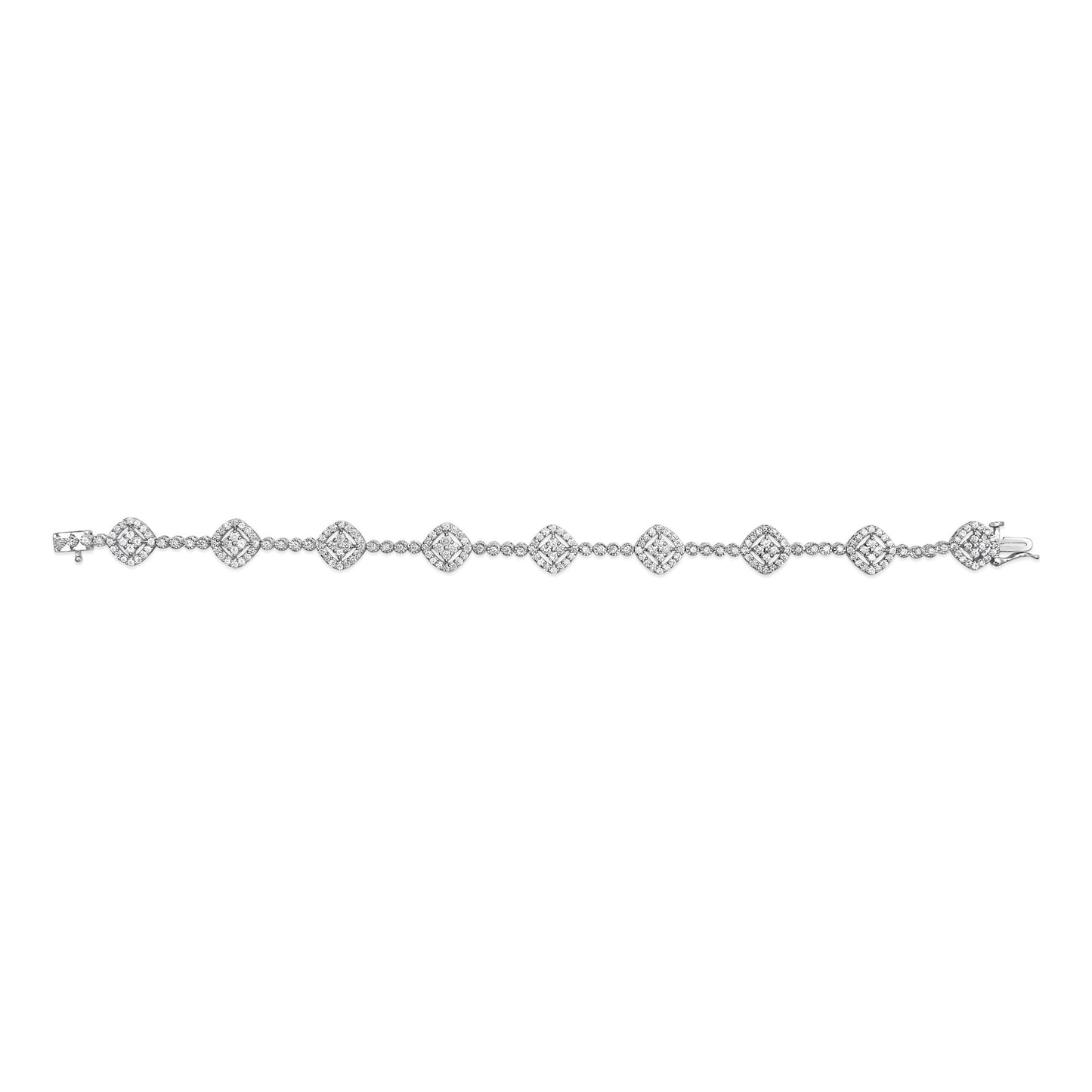 .925 Sterling Silver 3.0 Cttw Diamond Halo Square Shape Link Bracelet (I-J Color, I3 Clarity) - 7.25"-3