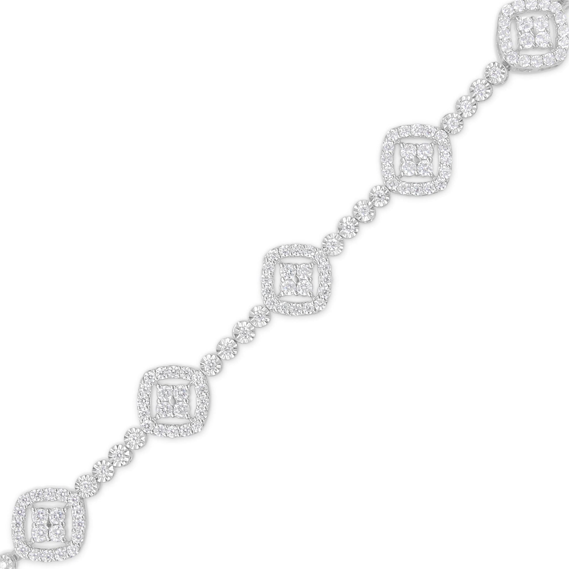 .925 Sterling Silver 3.0 Cttw Diamond Halo Square Shape Link Bracelet (I-J Color, I3 Clarity) - 7.25"-4