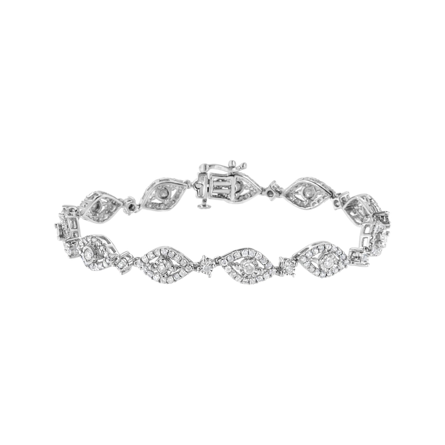 .925 Sterling Silver 2 1/2 Cttw Diamond Pear Shaped and Bezel Link Bracelet (I-J Color, I2-I3 Clarity) - 7.5 "-0
