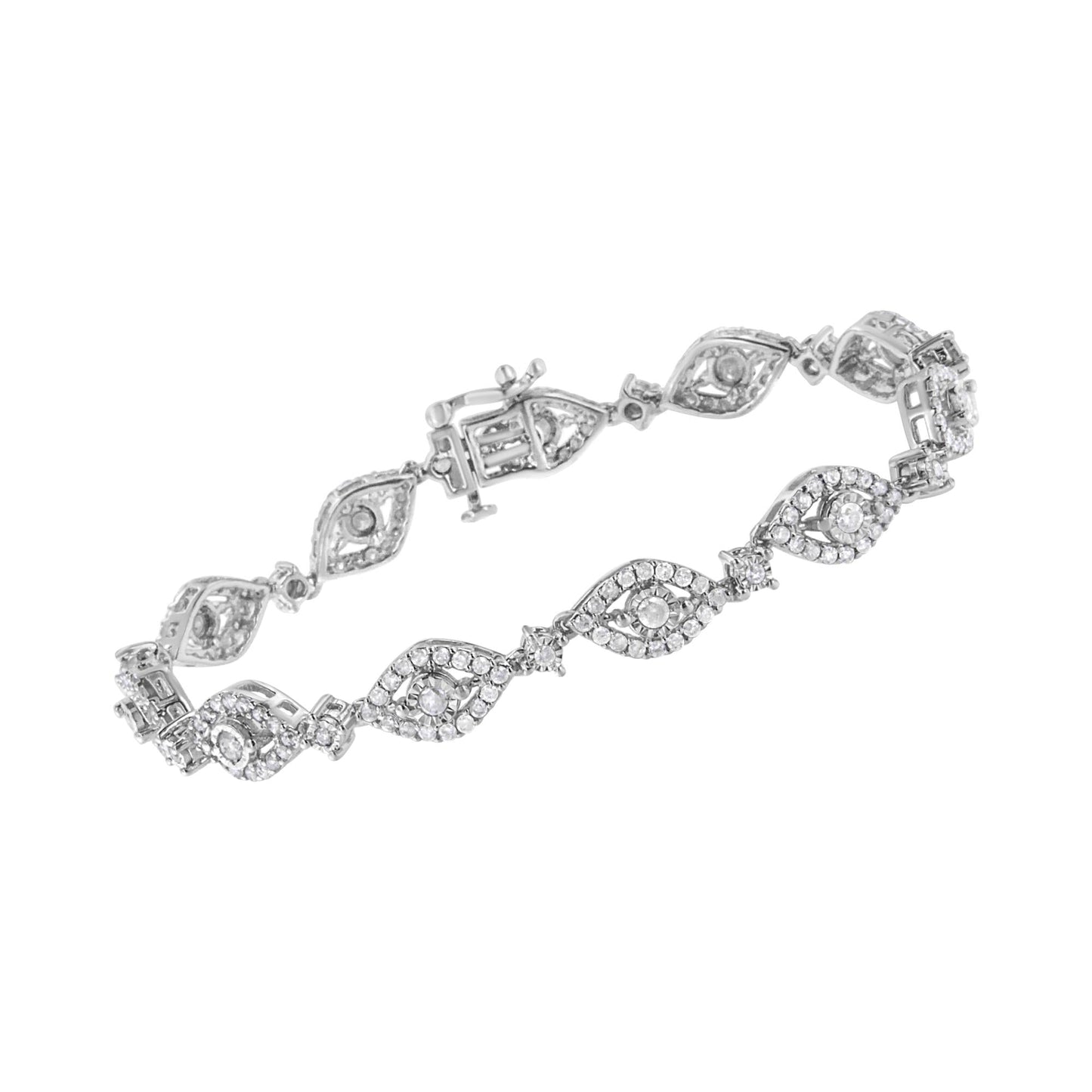 .925 Sterling Silver 2 1/2 Cttw Diamond Pear Shaped and Bezel Link Bracelet (I-J Color, I2-I3 Clarity) - 7.5 "-3