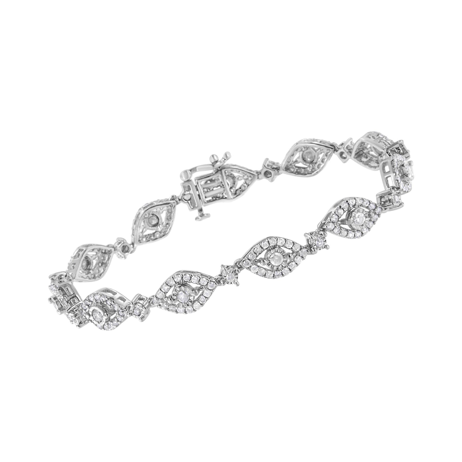 .925 Sterling Silver 2 1/2 Cttw Diamond Pear Shaped and Bezel Link Bracelet (I-J Color, I2-I3 Clarity) - 7.5 "-3