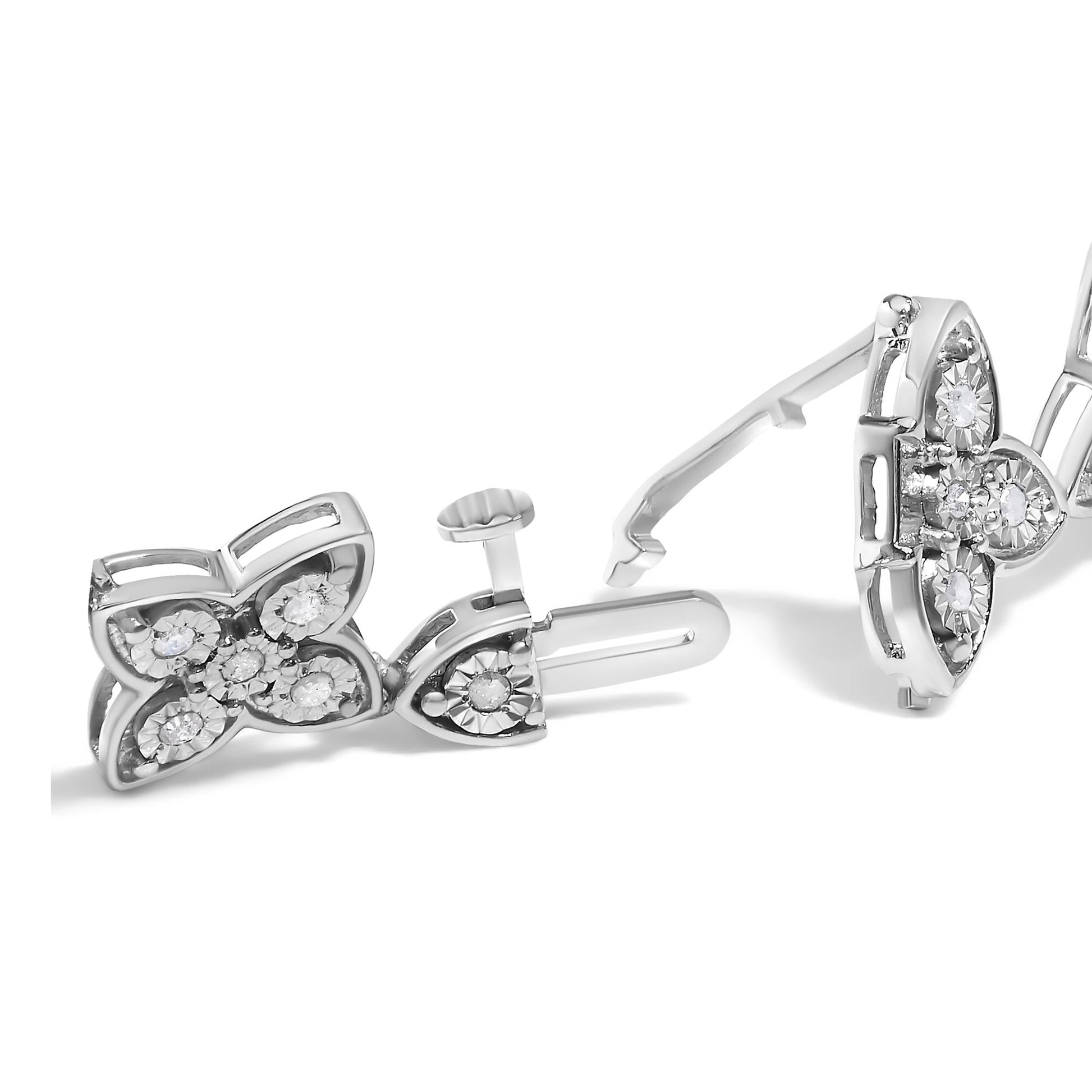 .925 Sterling Silver 1 cttw Miracle-Set Diamond 4 Leaf Clover Link Bracelet (I-J Clarity, I3 Color) - Size 7.25"-1