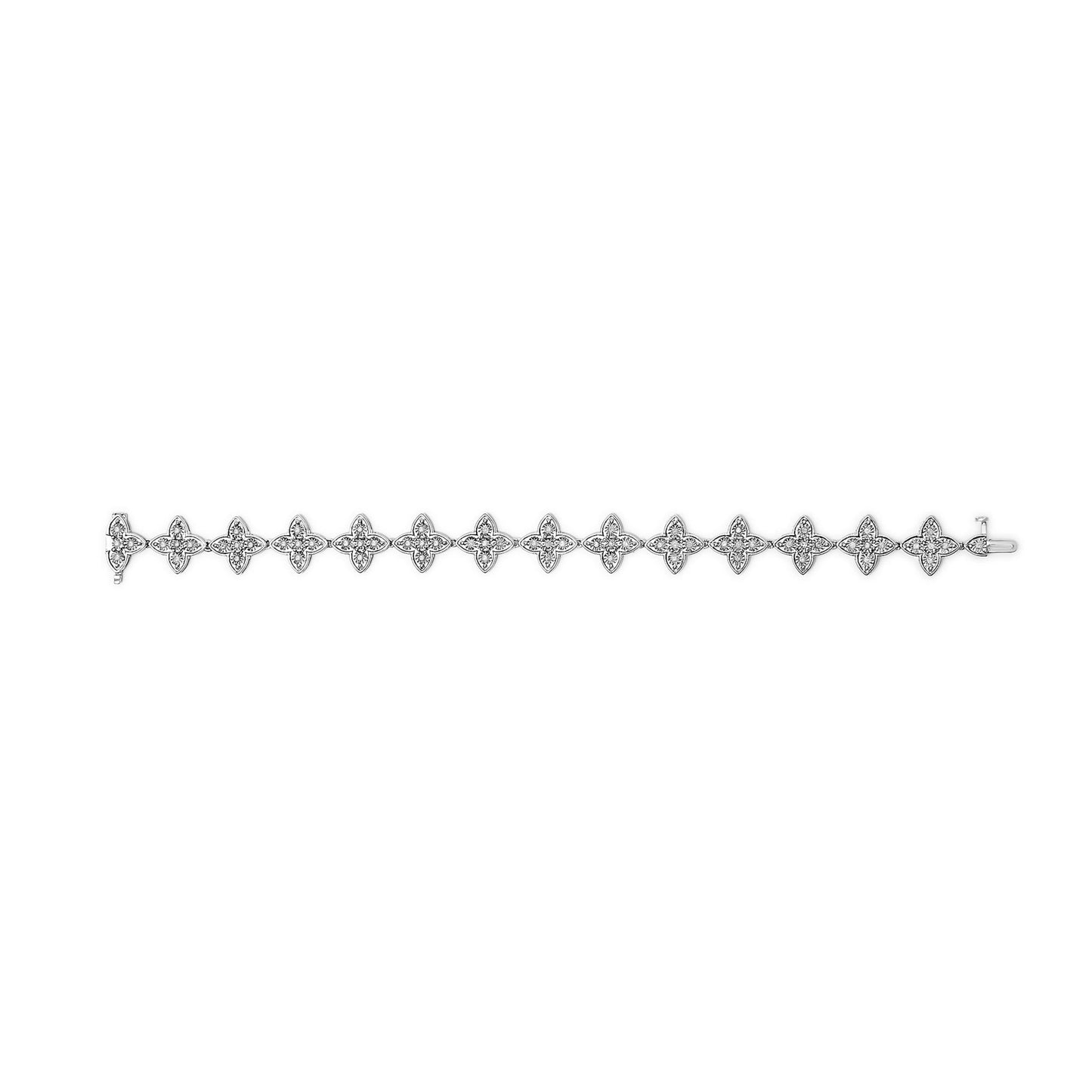 .925 Sterling Silver 1 cttw Miracle-Set Diamond 4 Leaf Clover Link Bracelet (I-J Clarity, I3 Color) - Size 7.25"-3