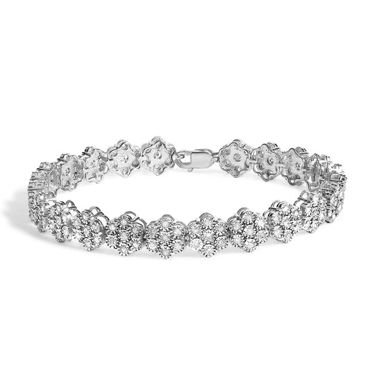 .925 Sterling Silver 2.0 cttw Diamond 7 Stone Floral Cluster Link Bracelet (I-J Color, I3 Clarity) -7.25"-0