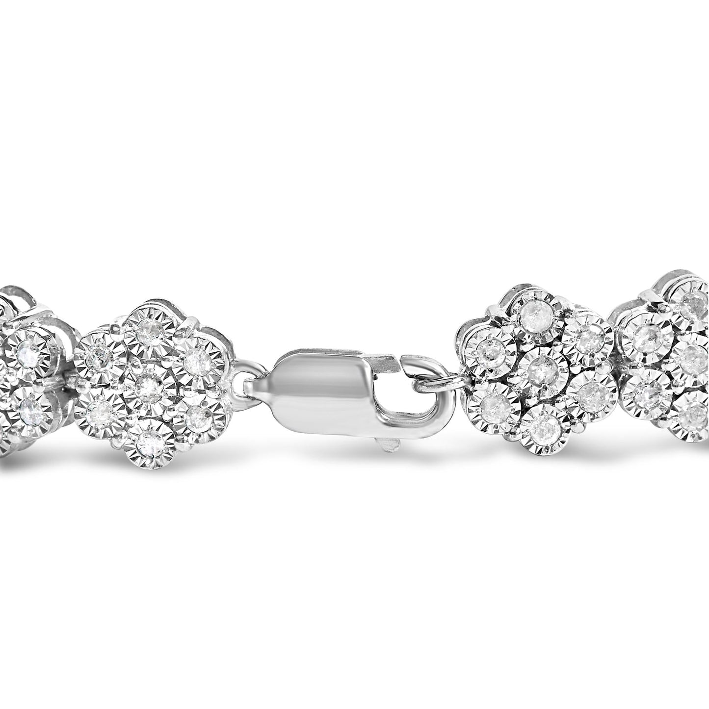.925 Sterling Silver 2.0 cttw Diamond 7 Stone Floral Cluster Link Bracelet (I-J Color, I3 Clarity) -7.25"-1