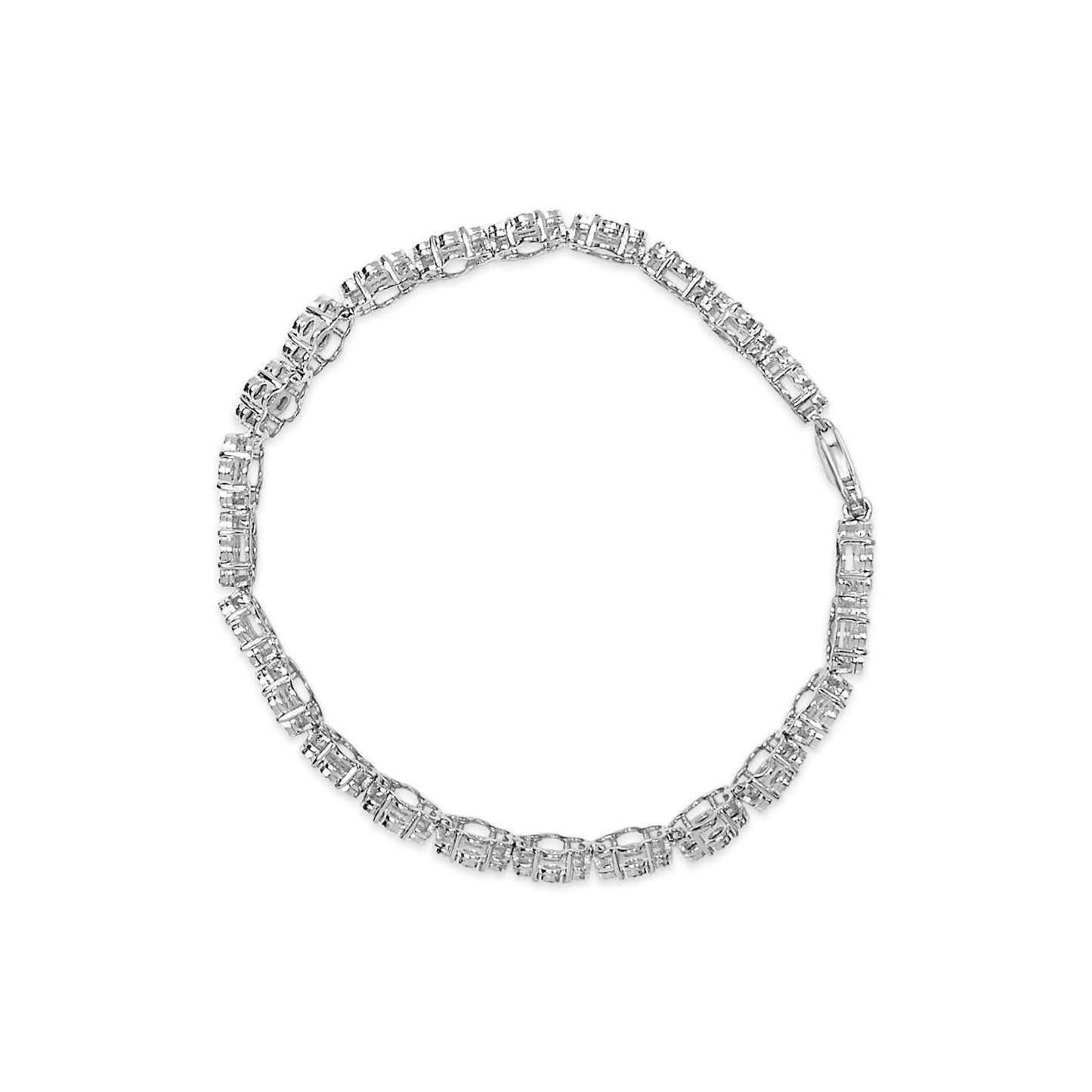 .925 Sterling Silver 2.0 cttw Diamond 7 Stone Floral Cluster Link Bracelet (I-J Color, I3 Clarity) -7.25"-3