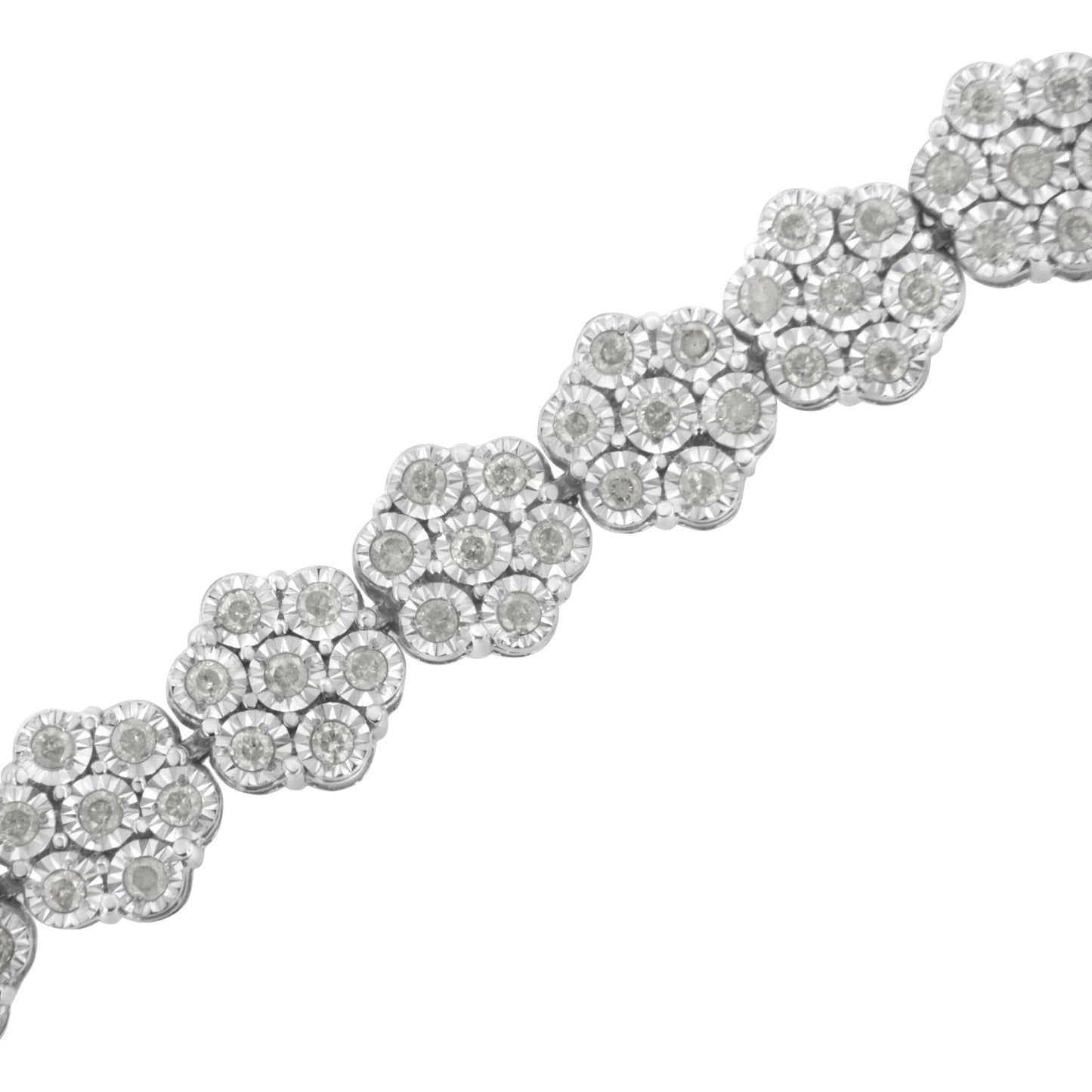 .925 Sterling Silver 2.0 cttw Diamond 7 Stone Floral Cluster Link Bracelet (I-J Color, I3 Clarity) -7.25"-4