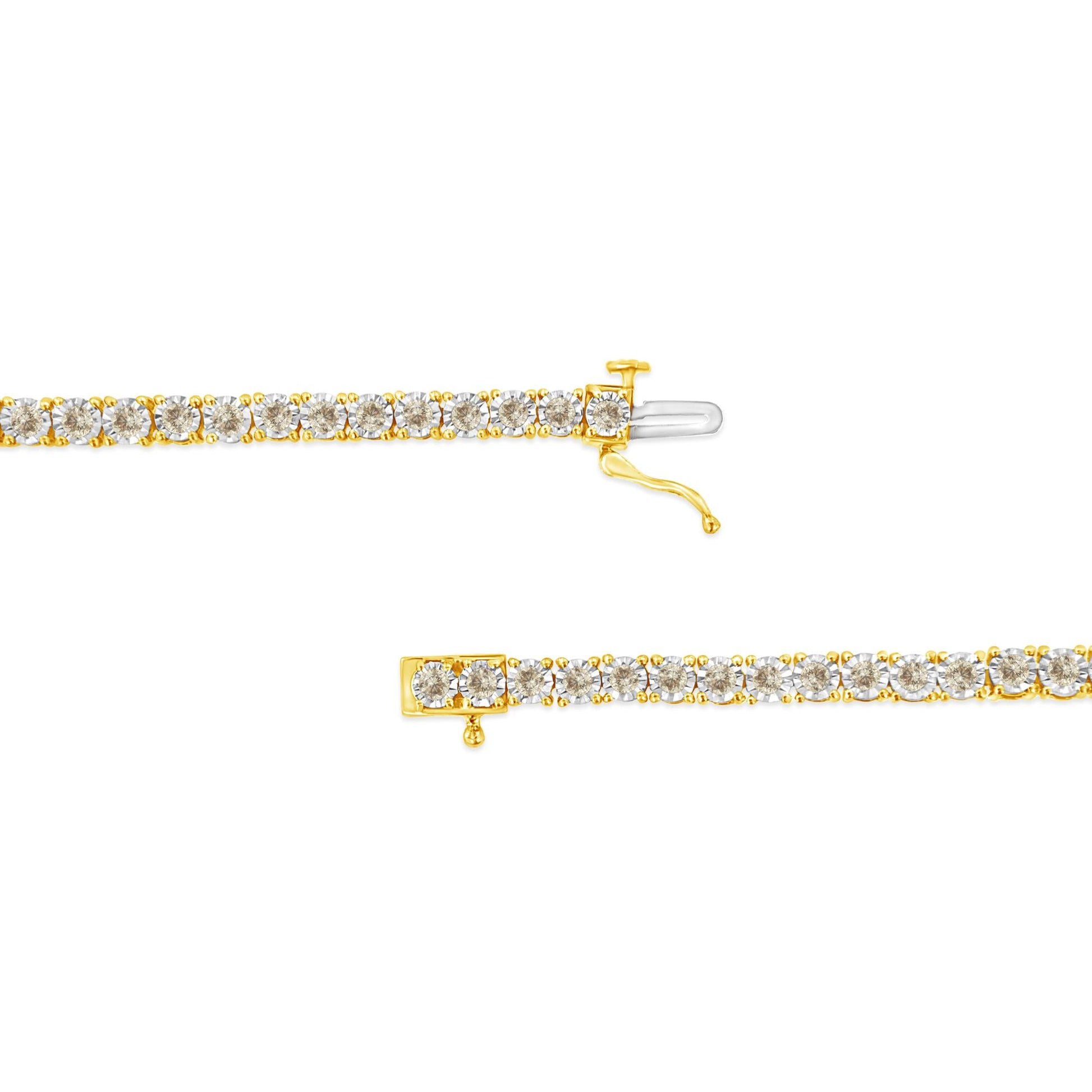 14K Yellow Gold Plated .925 Sterling Silver 3.0 Cttw Miracle-Set Diamond Tennis Bracelet (L-M Color, I2-I3 Clarity) - 7.25"-3