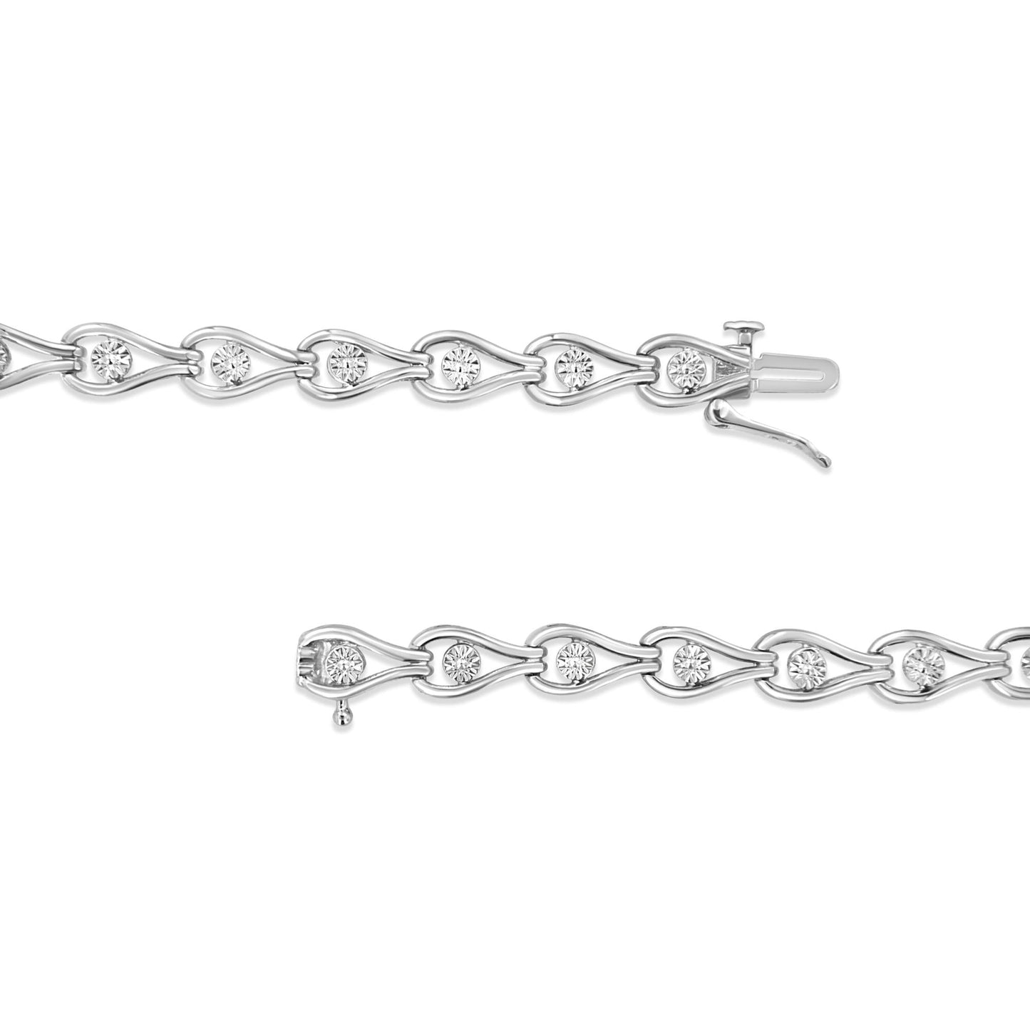 .925 Sterling Silver 1/10 Cttw Miracle-Set Diamond Pear Shape and Bezel Link Bracelet (I-J Color, I3 Clarity) - 7.25"-3