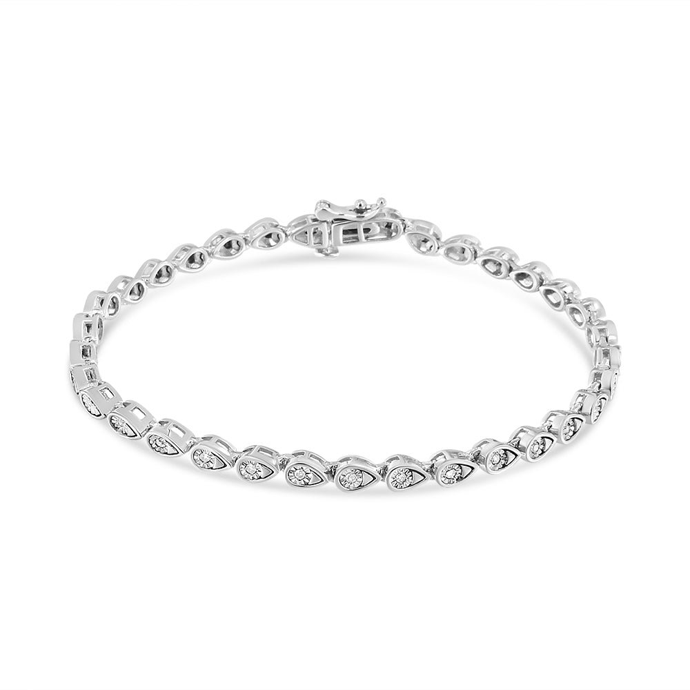 .925 Sterling Silver 1/10 Cttw Round-Cut Diamond Pear Link 7.25" Bracelet (I-J Color, I2-I3 Clarity)-3