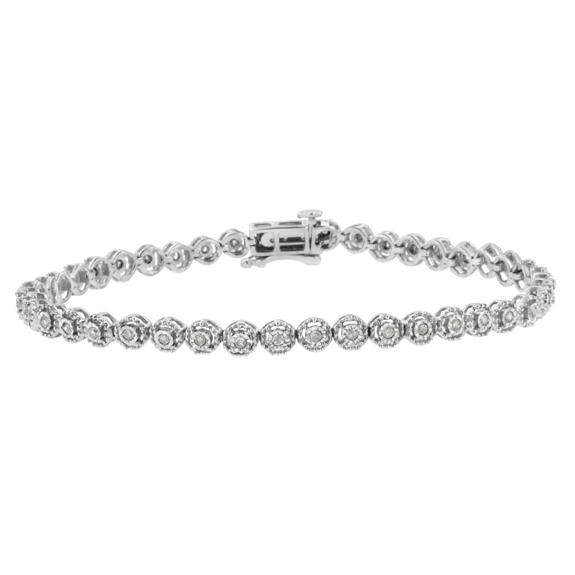 .925 Sterling Silver 1/2 Cttw Miracle Set Round Diamond Bezel Design Link Bracelet (I-J Color, I2-I3 Clarity) - 7.25"-0