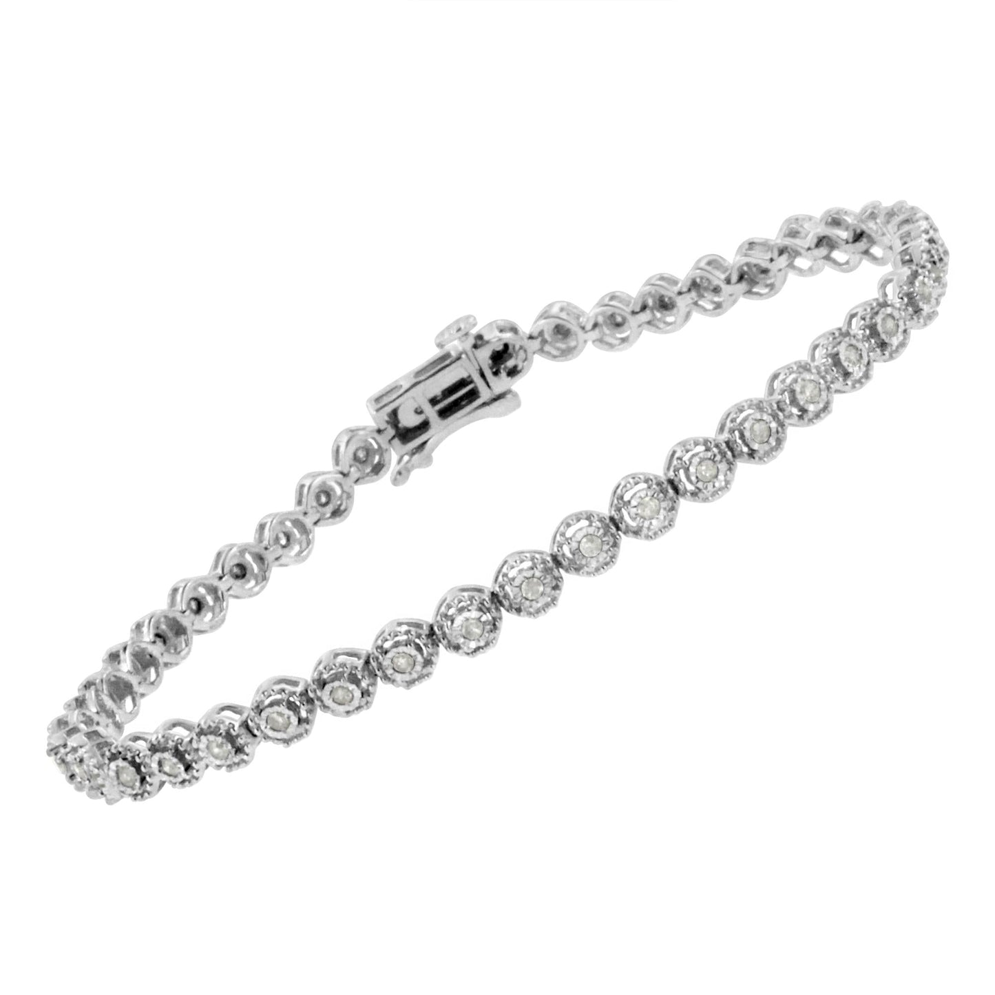 .925 Sterling Silver 1/2 Cttw Miracle Set Round Diamond Bezel Design Link Bracelet (I-J Color, I2-I3 Clarity) - 7.25"-3