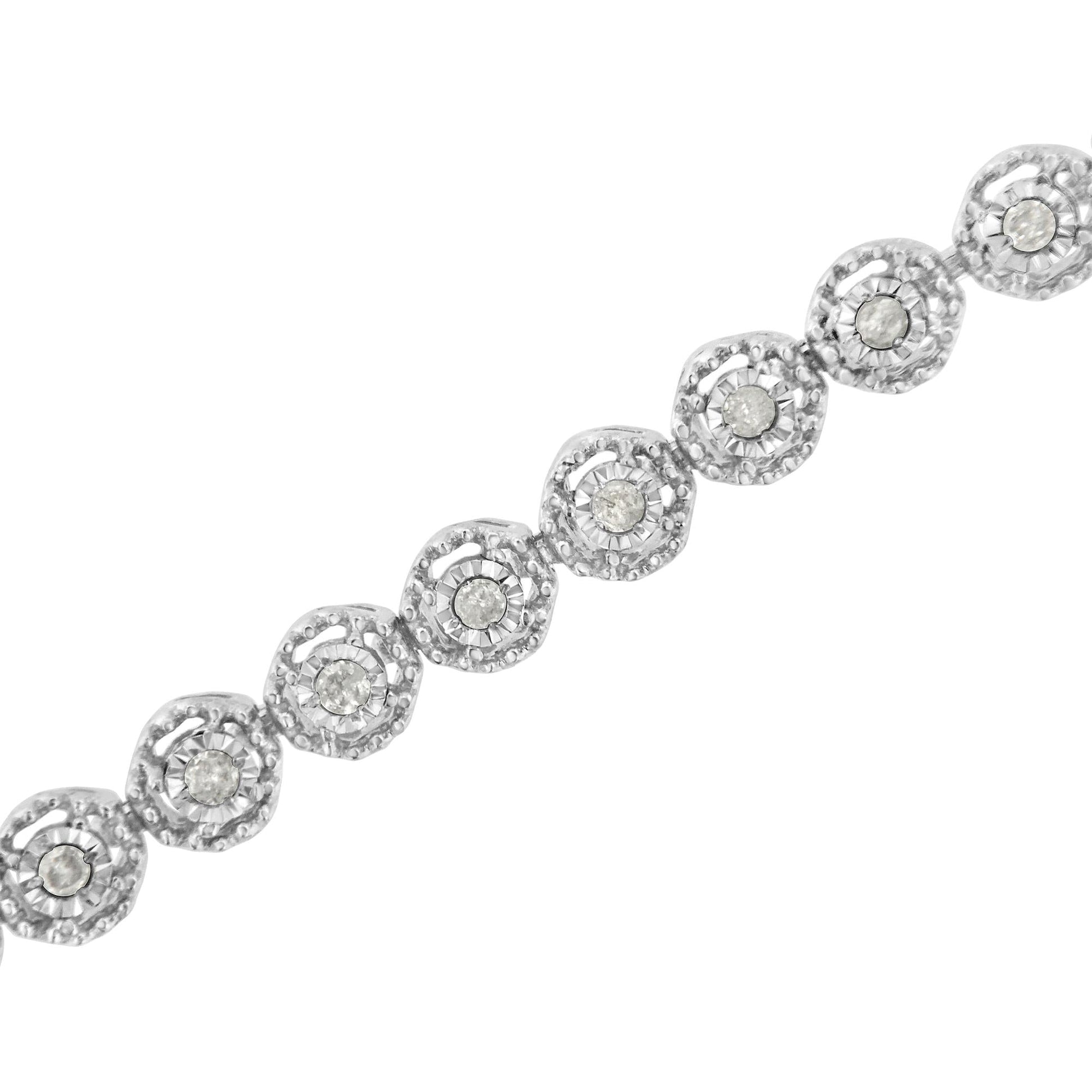 .925 Sterling Silver 1/2 Cttw Miracle Set Round Diamond Bezel Design Link Bracelet (I-J Color, I2-I3 Clarity) - 7.25"-4