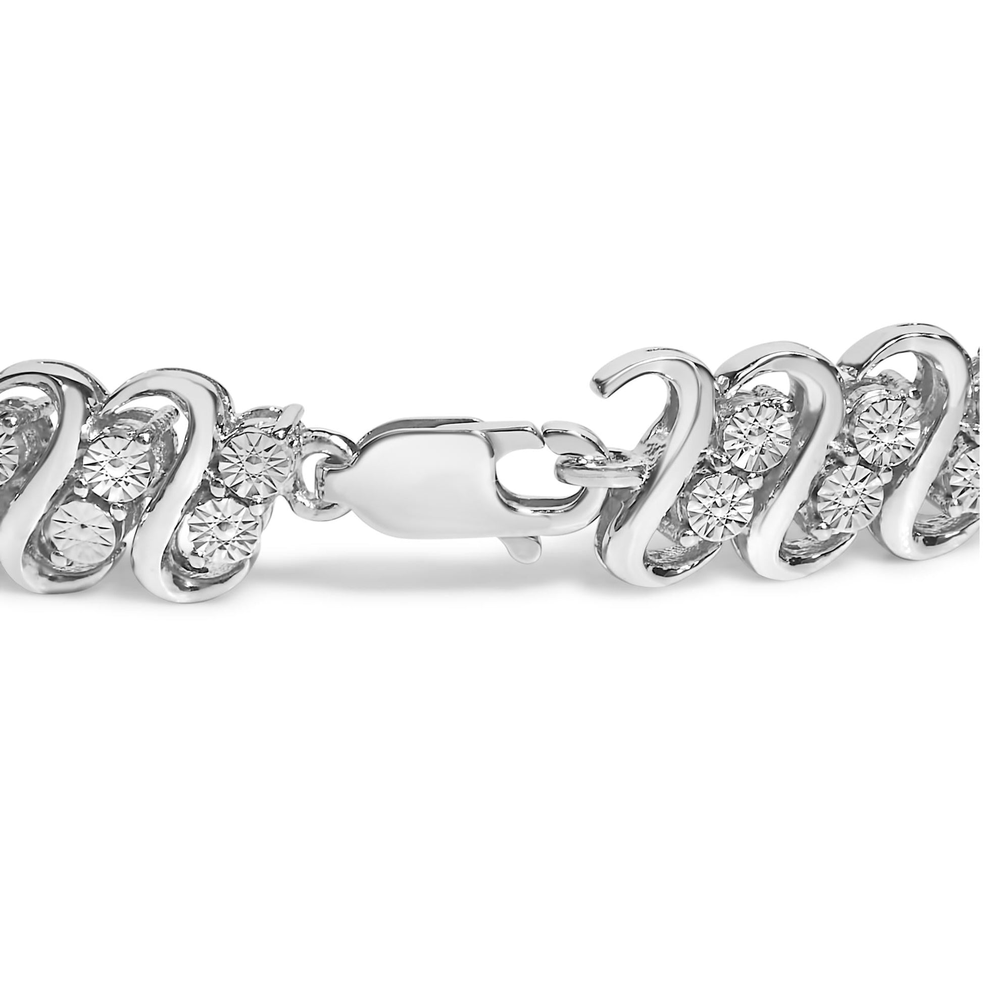 .925 Sterling Silver 1/4 cttw Round-Cut Diamond Double Row Wrapped S-Link Bracelet (I-J Color, I2-I3 Clarity) - Size 7.25"-1