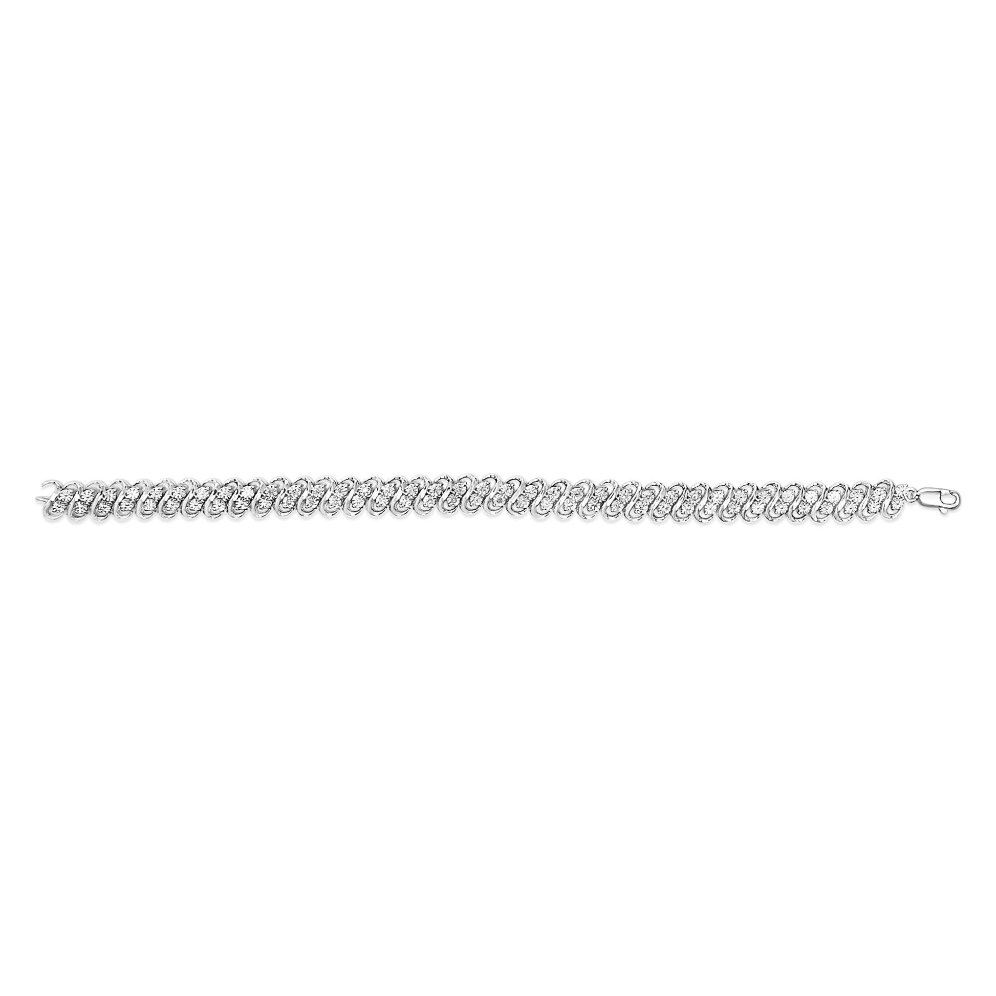 .925 Sterling Silver 1/4 cttw Round-Cut Diamond Double Row Wrapped S-Link Bracelet (I-J Color, I2-I3 Clarity) - Size 7.25"-3