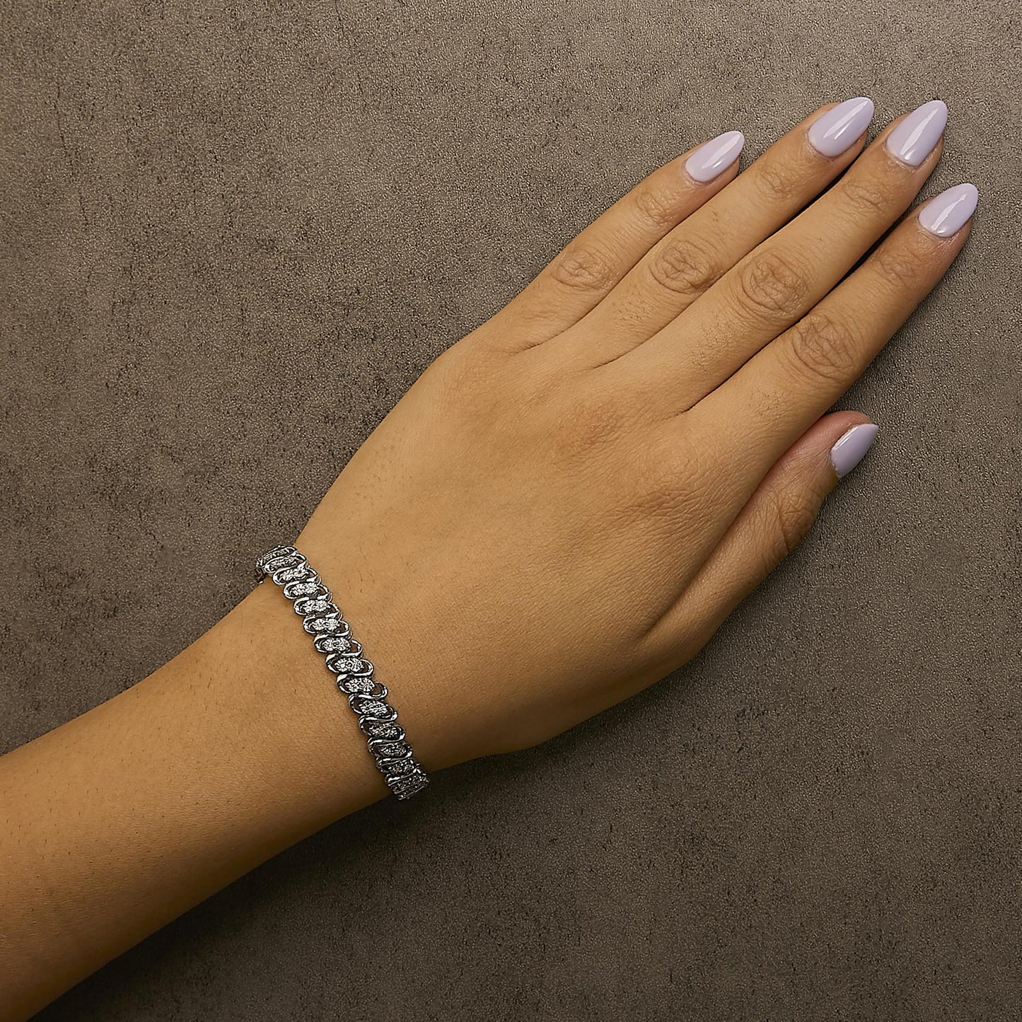 .925 Sterling Silver 1/4 cttw Round-Cut Diamond Double Row Wrapped S-Link Bracelet (I-J Color, I2-I3 Clarity) - Size 7.25"-2