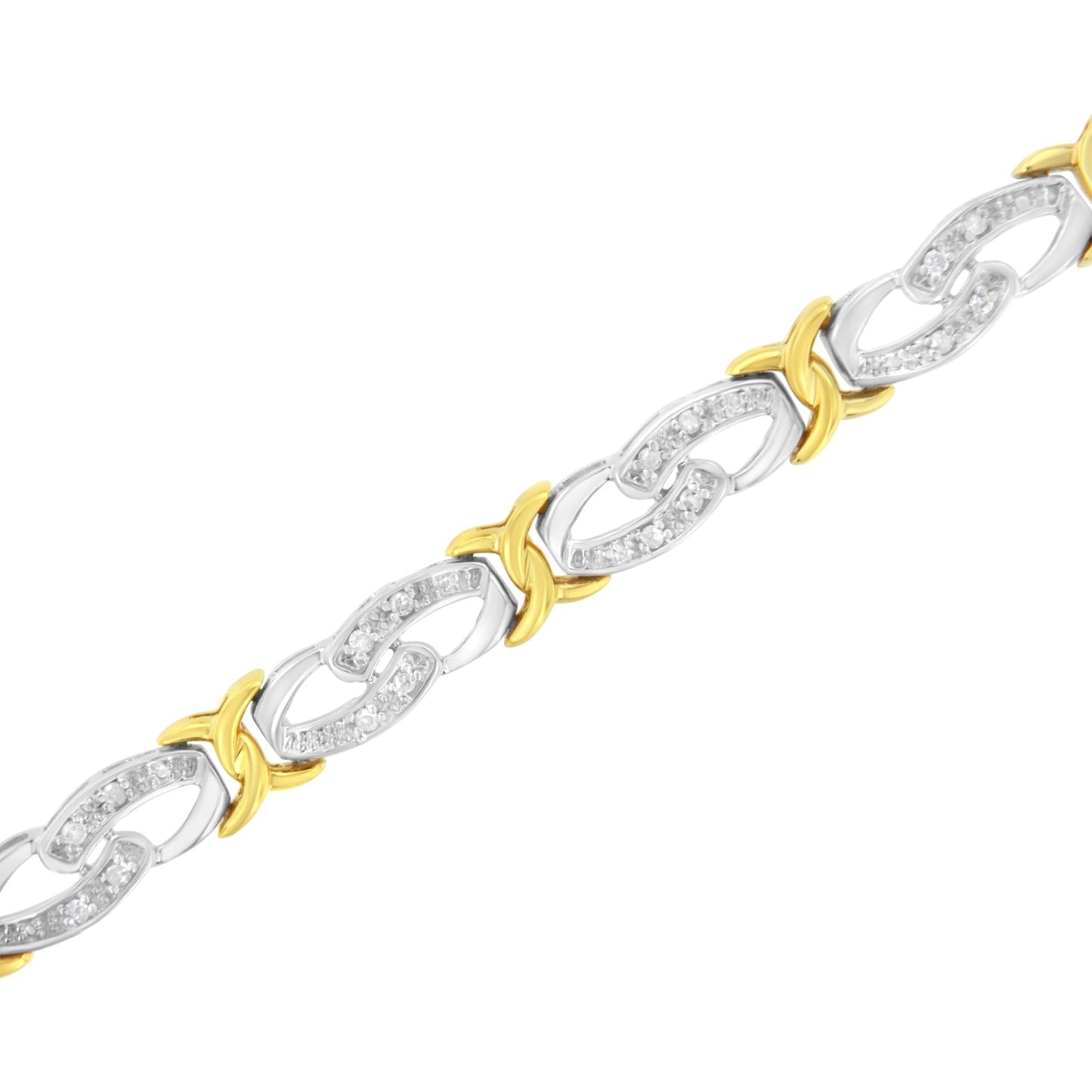 10k Yellow Gold Plated Sterling Silver 1/4 cttw Diamond Infinity and X Link Bracelet (I-J Clarity, I2-I3 Color) - Size 7.25"-3