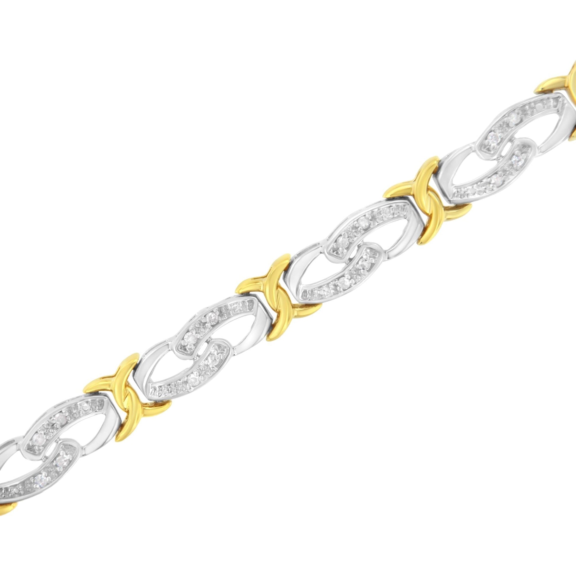 10k Yellow Gold Plated Sterling Silver 1/4 cttw Diamond Infinity and X Link Bracelet (I-J Clarity, I2-I3 Color) - Size 7.25"-3