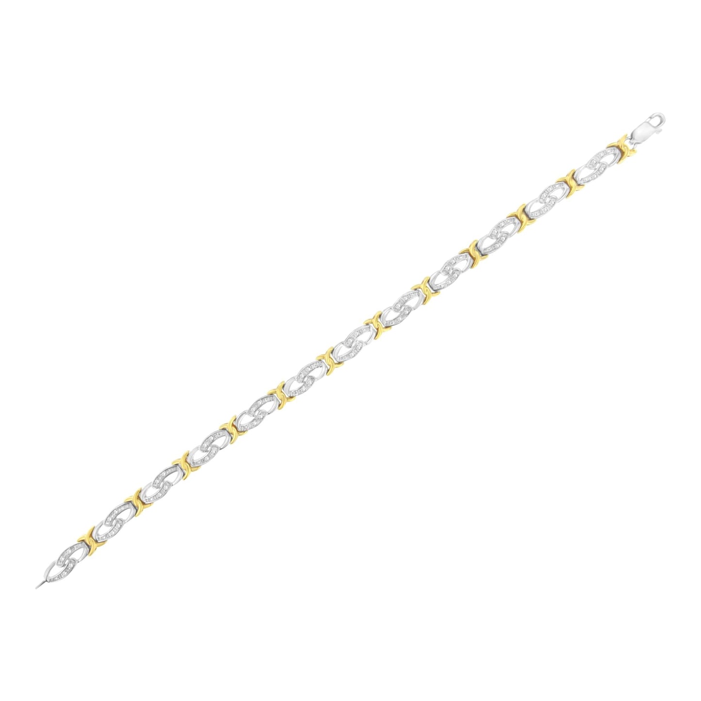 10k Yellow Gold Plated Sterling Silver 1/4 cttw Diamond Infinity and X Link Bracelet (I-J Clarity, I2-I3 Color) - Size 7.25"-4